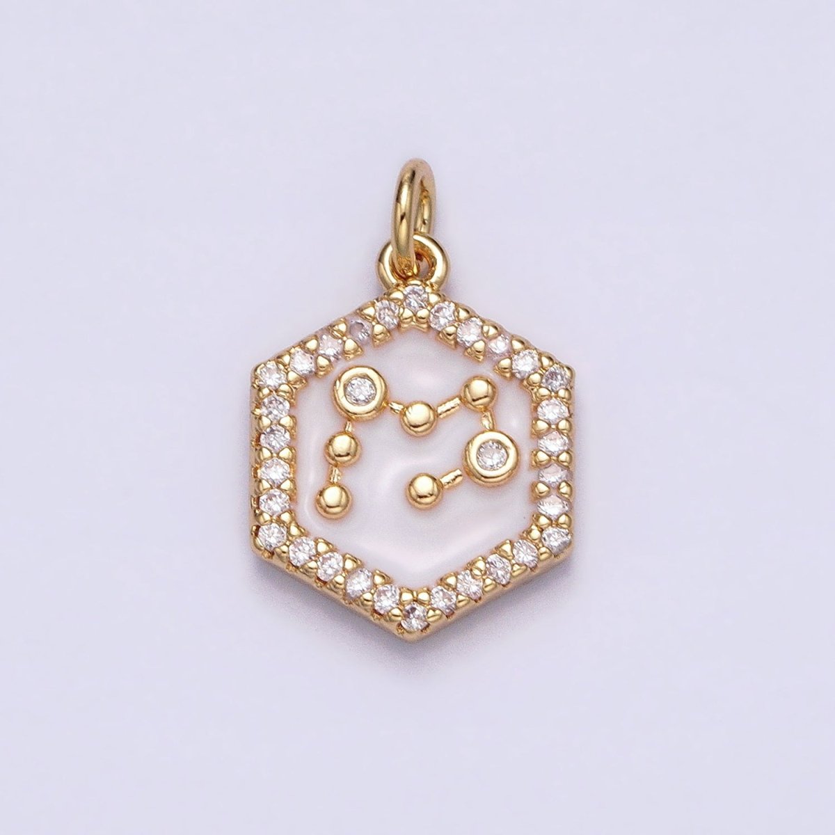 16K Gold Filled Mini Zodiac Sign Birth Star Constellation White Enamel Hexagonal Hammered Add-On Charm | A-A1391-A-A1396