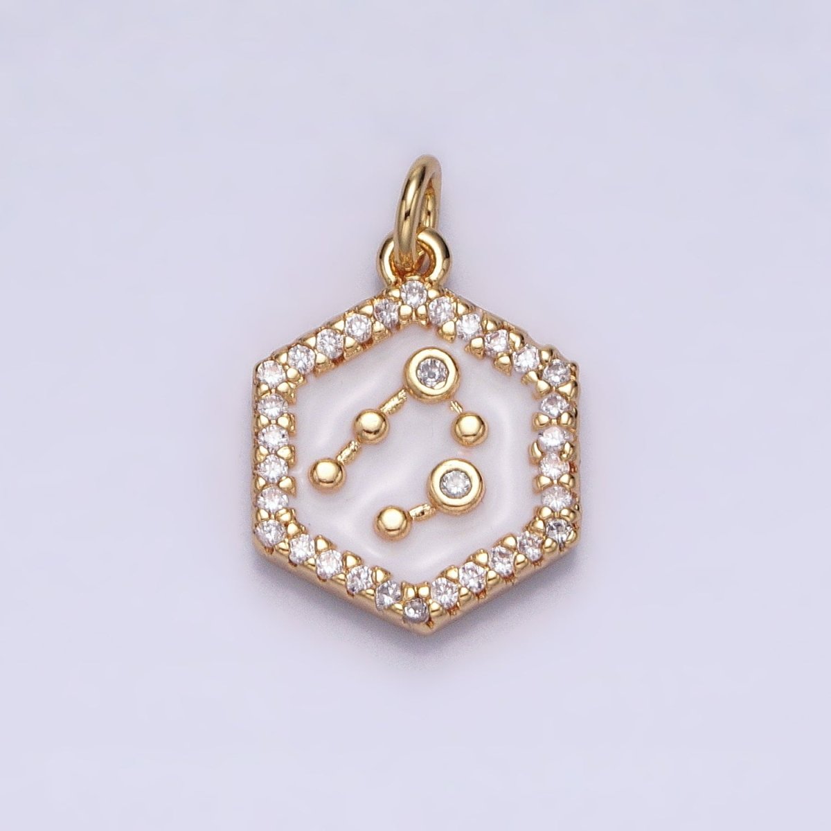 16K Gold Filled Mini Zodiac Sign Birth Star Constellation White Enamel Hexagonal Hammered Add-On Charm | A-A1391-A-A1396