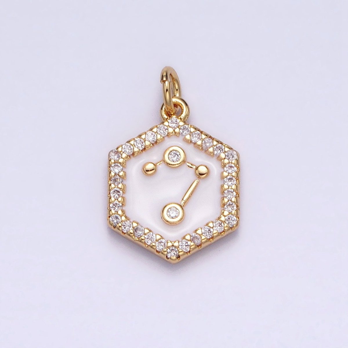 16K Gold Filled Mini Zodiac Sign Birth Star Constellation White Enamel Hexagonal Hammered Add-On Charm | A-A1391-A-A1396