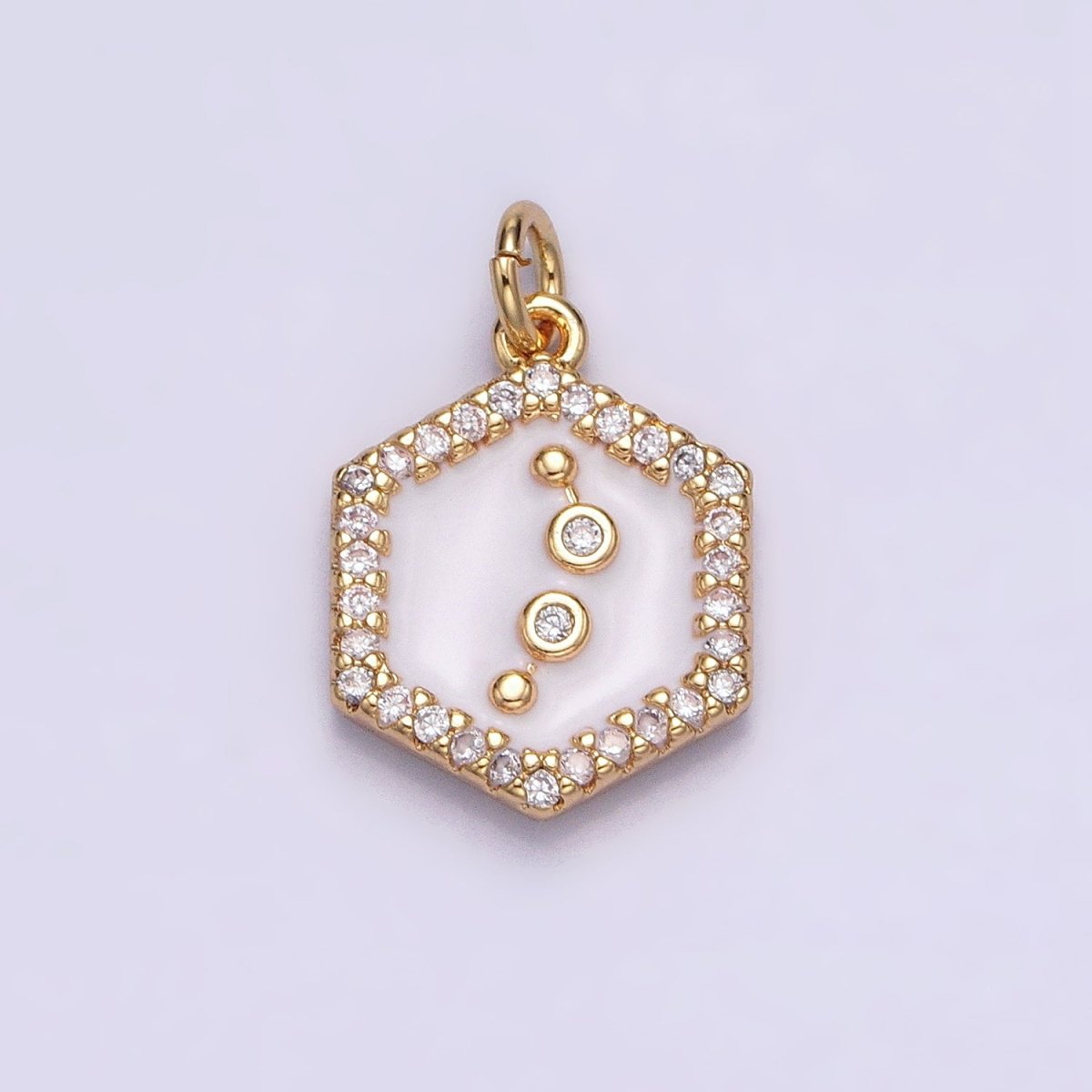 16K Gold Filled Mini Zodiac Sign Birth Star Constellation White Enamel Hexagonal Hammered Add-On Charm | A-A1391-A-A1396