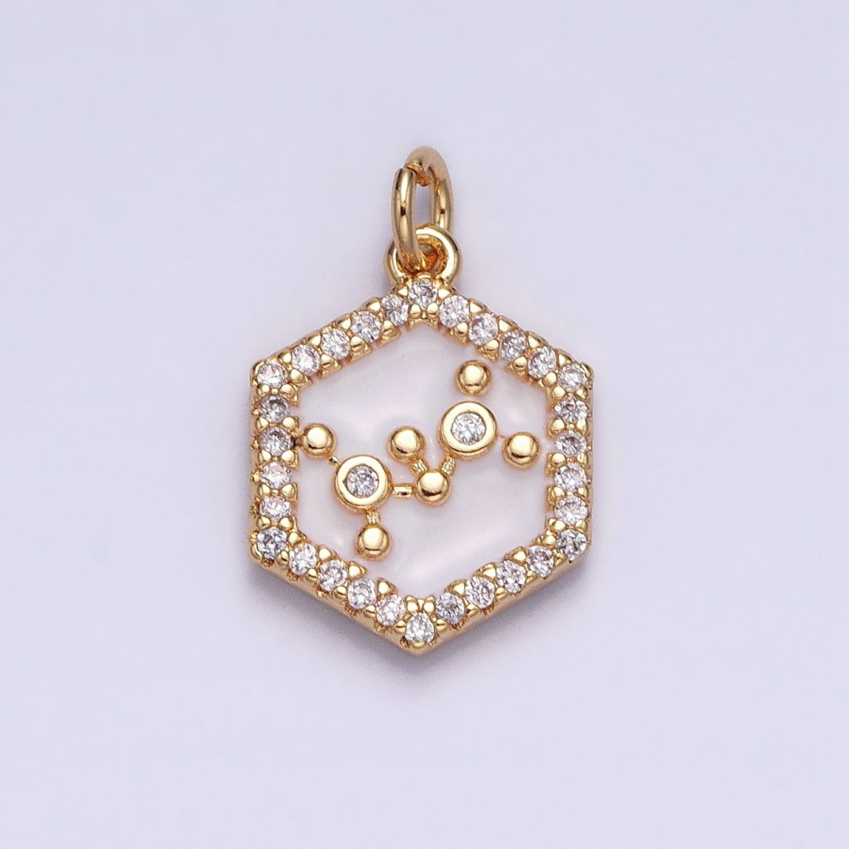 16K Gold Filled Mini Zodiac Sign Birth Star Constellation White Enamel Hexagonal Hammered Add-On Charm | A-A1391-A-A1396