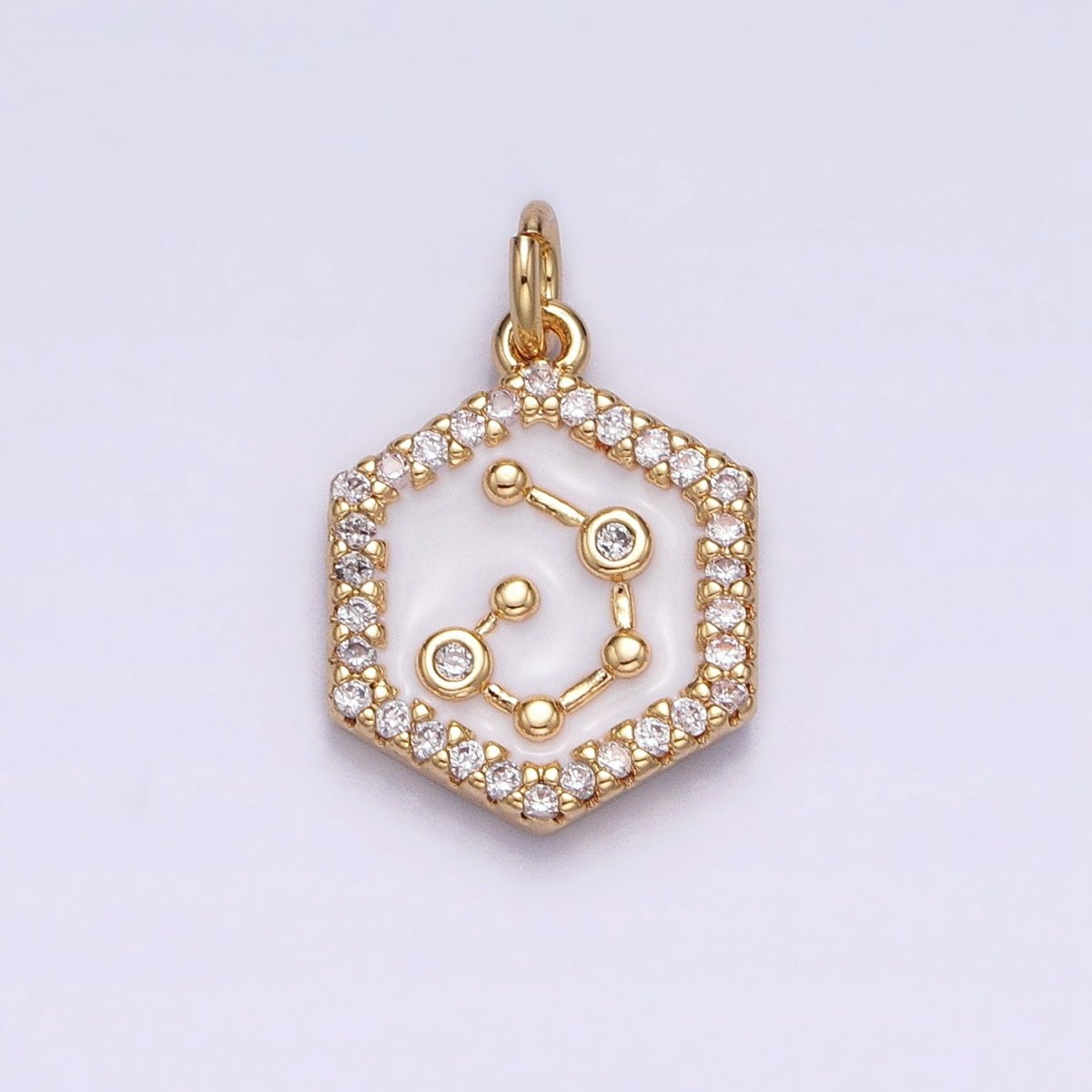 16K Gold Filled Mini Zodiac Sign Birth Star Constellation White Enamel Hexagonal Hammered Add-On Charm | A-A1391-A-A1396