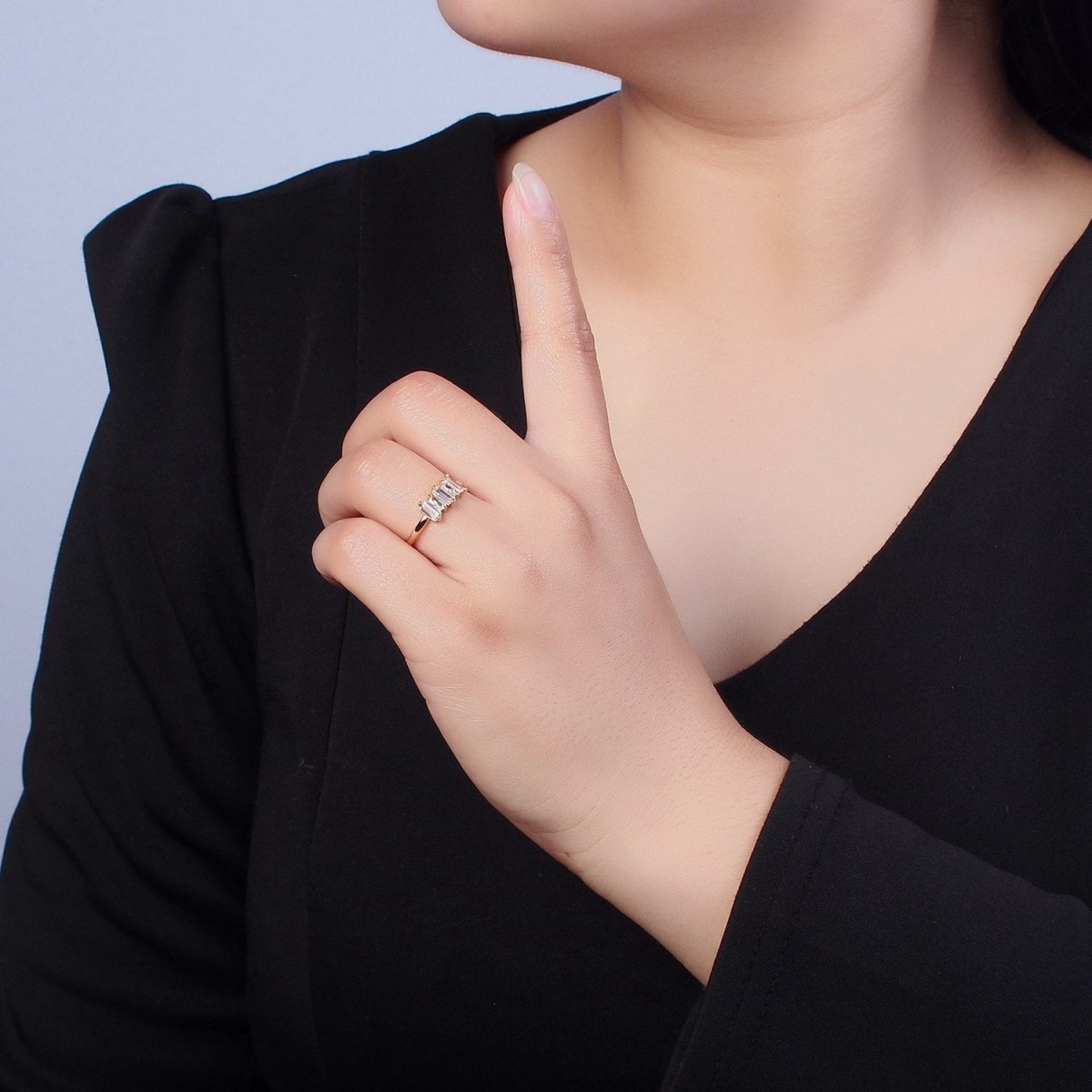 16K Gold Filled Minimalist Gold Baguette Stone Ring | O-739