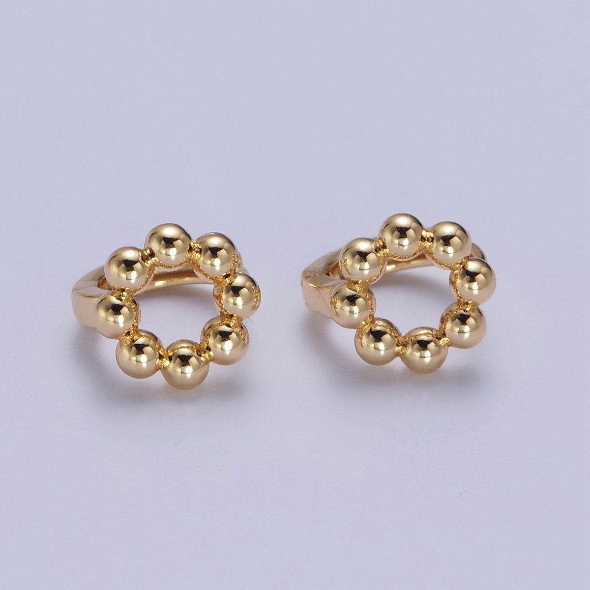 16K Gold Filled Minimalist Round Beaded Bubble Ball Huggie Hoop Earrings | AD-501
