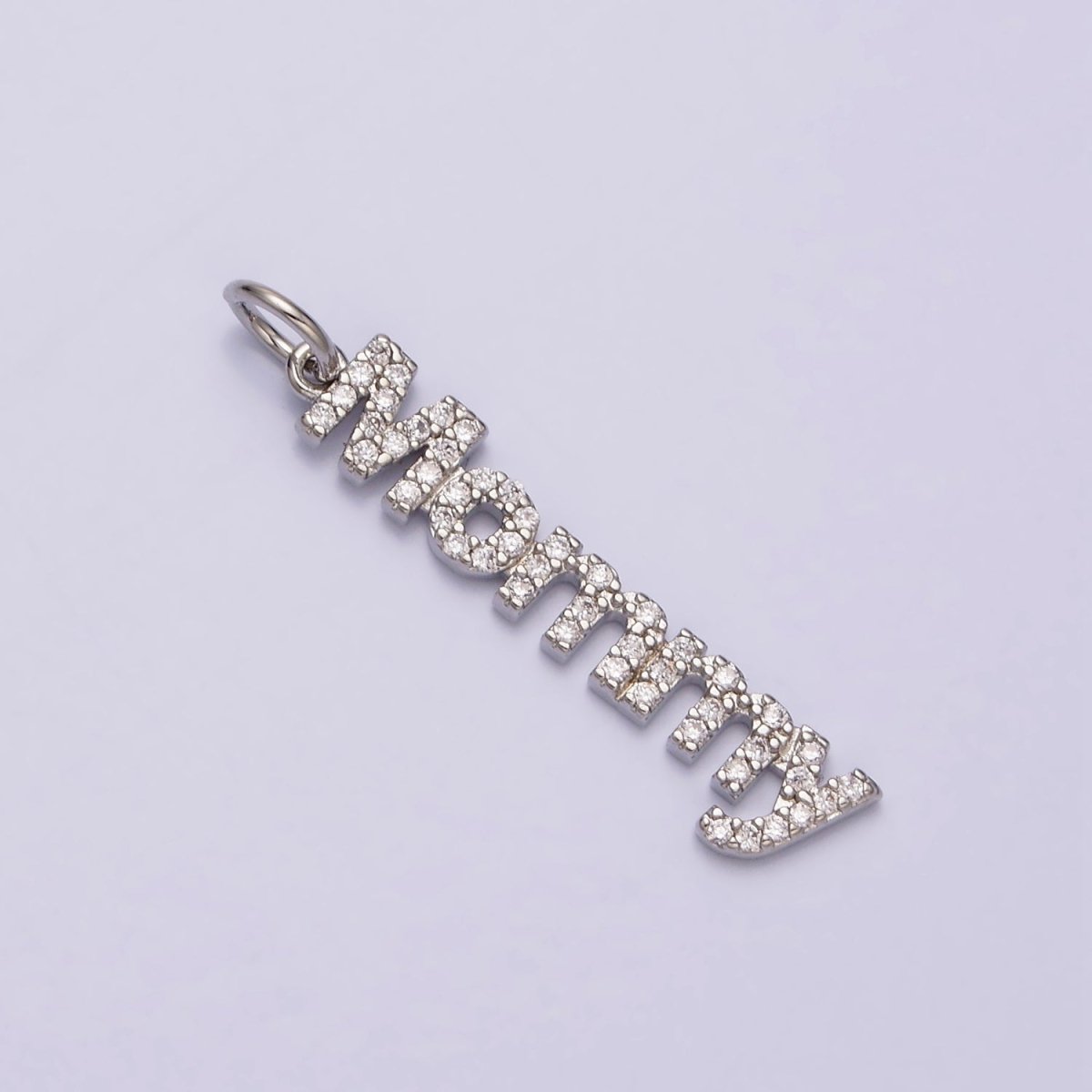 16K Gold Filled "Mommy" Script Micro Paved CZ Add-On Charm in Gold & Silver | AC1369 AC1370