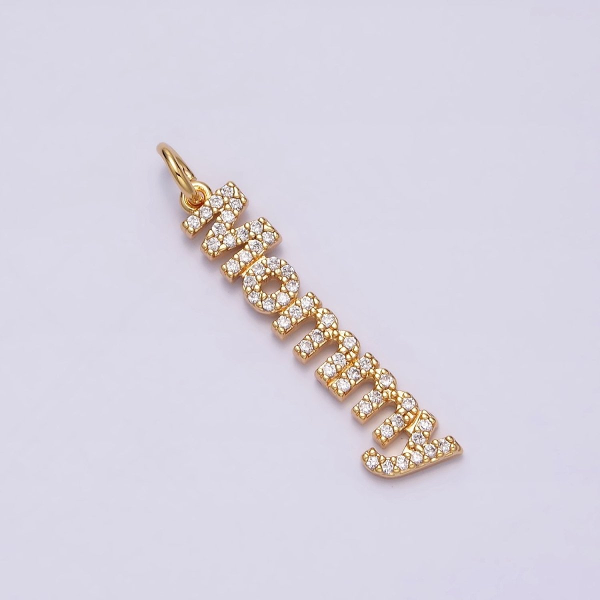 16K Gold Filled "Mommy" Script Micro Paved CZ Add-On Charm in Gold & Silver | AC1369 AC1370
