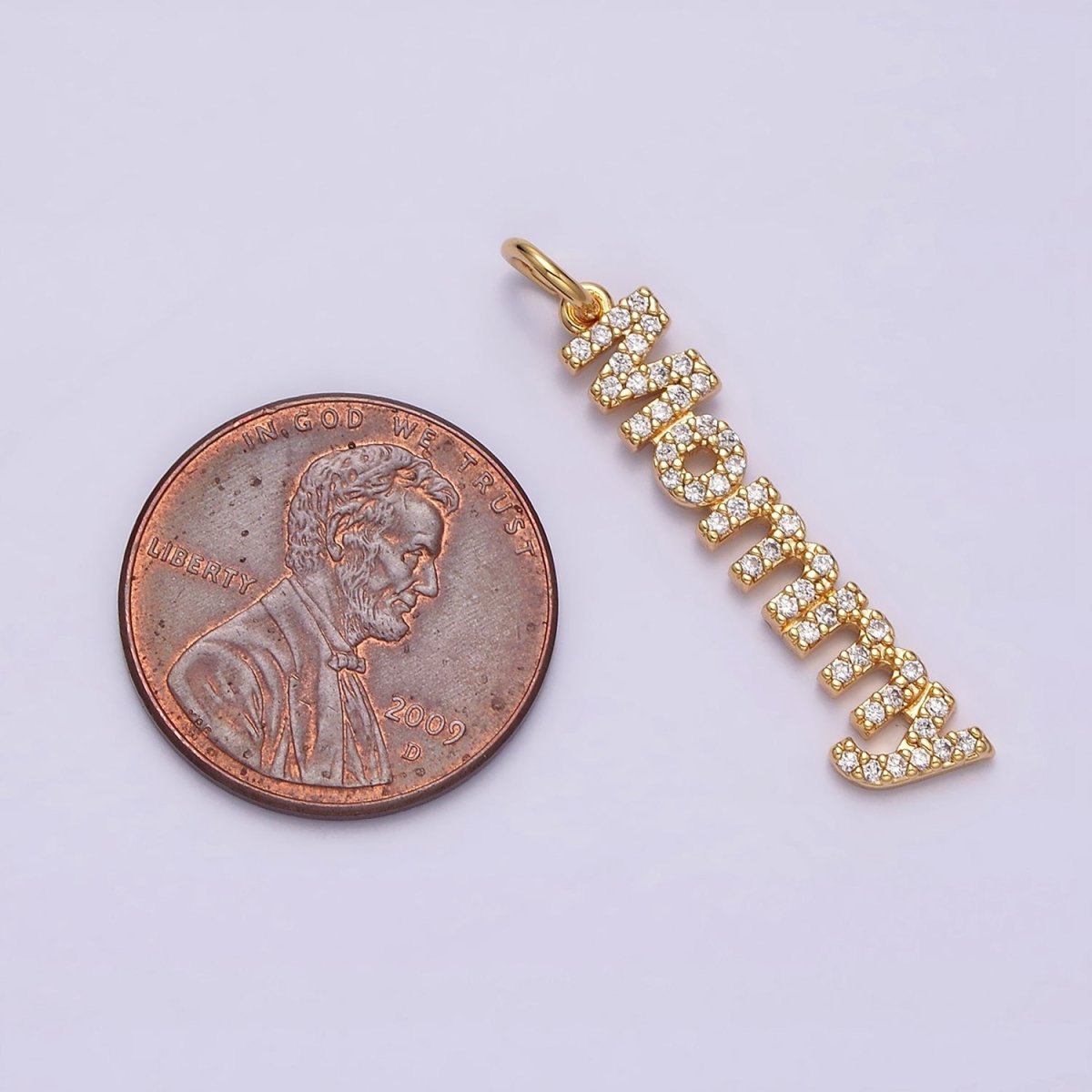 16K Gold Filled "Mommy" Script Micro Paved CZ Add-On Charm in Gold & Silver | AC1369 AC1370