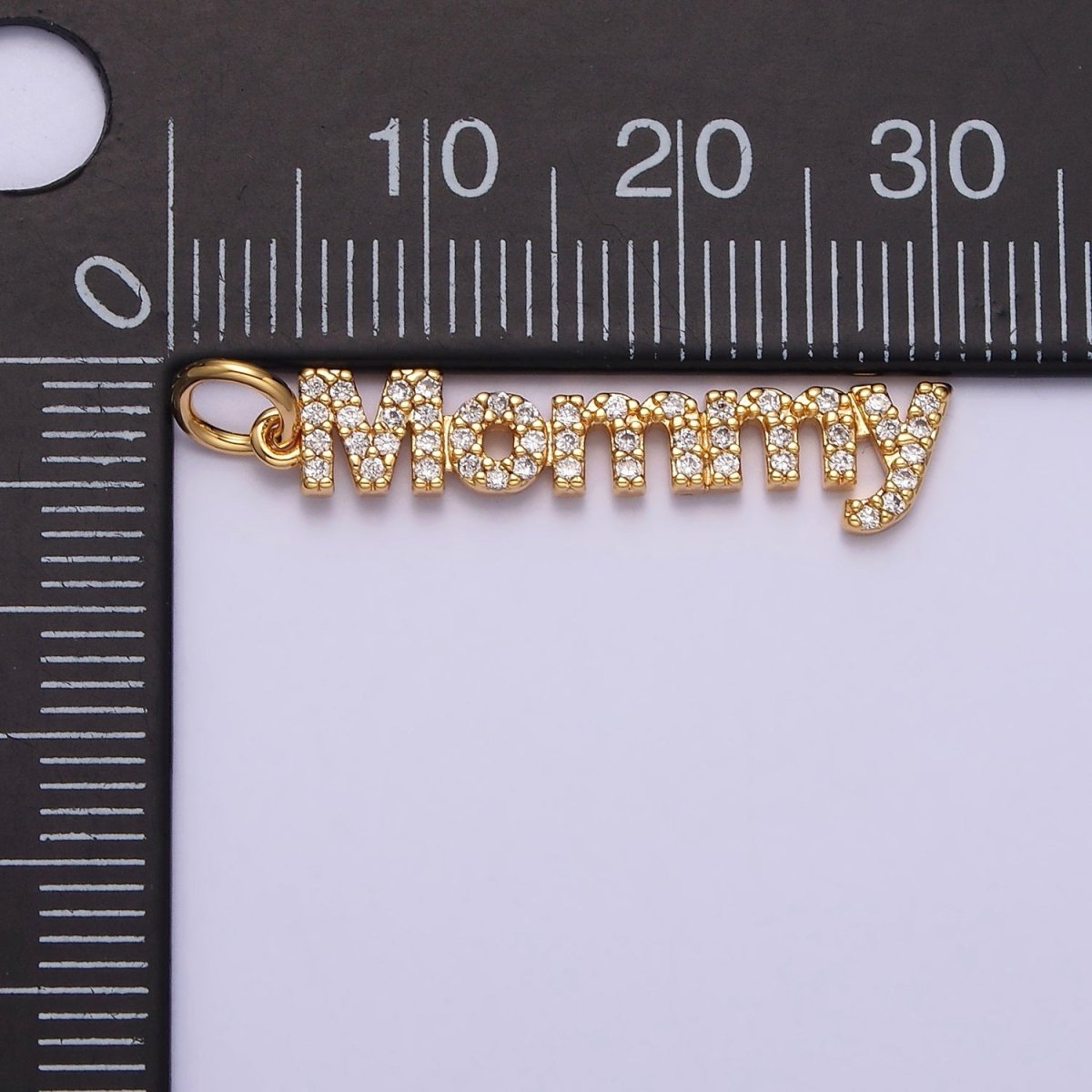 16K Gold Filled "Mommy" Script Micro Paved CZ Add-On Charm in Gold & Silver | AC1369 AC1370