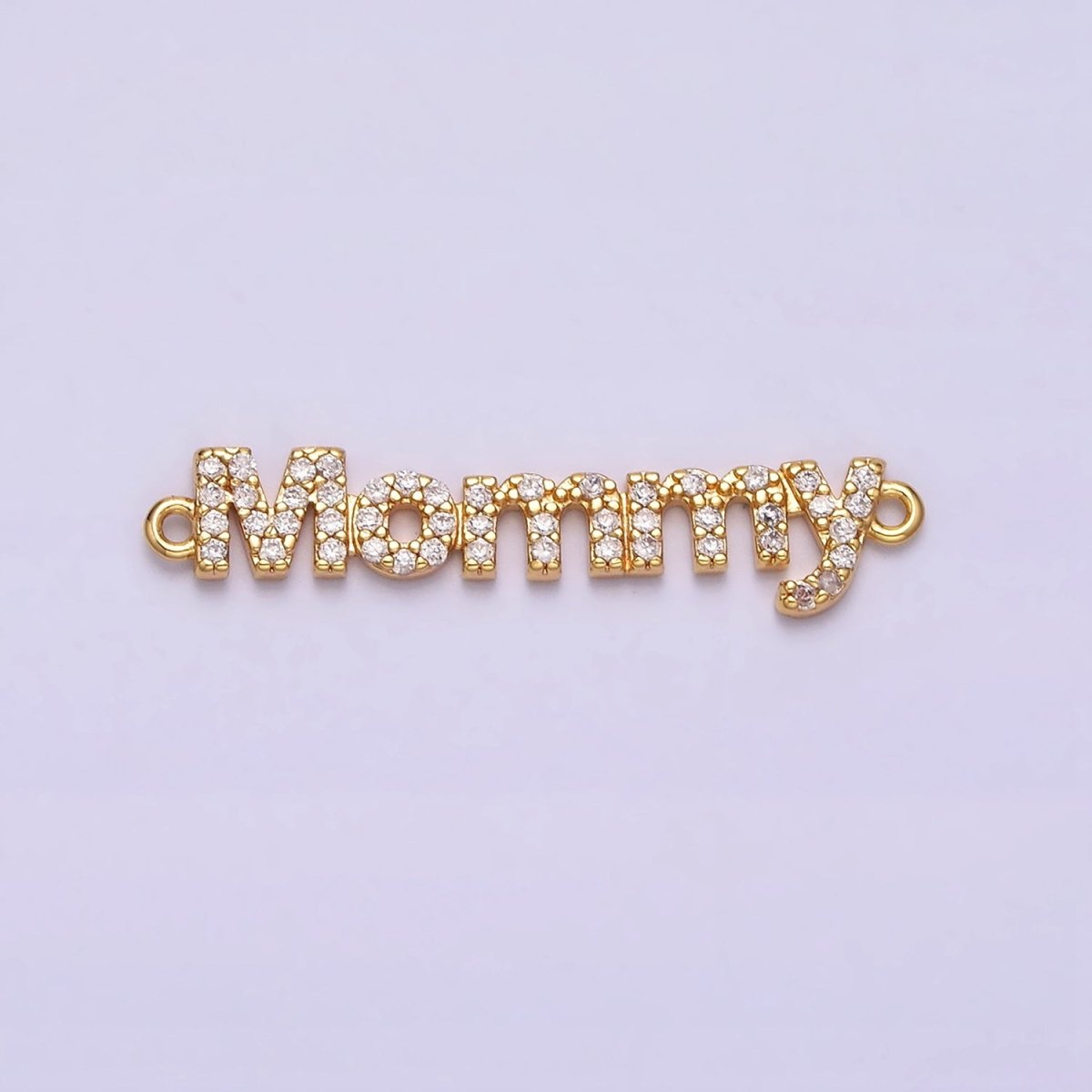 16K Gold Filled Mommy Script Micro Paved CZ Connector in Gold & Silver mama mother day gift | Y-920-Gold