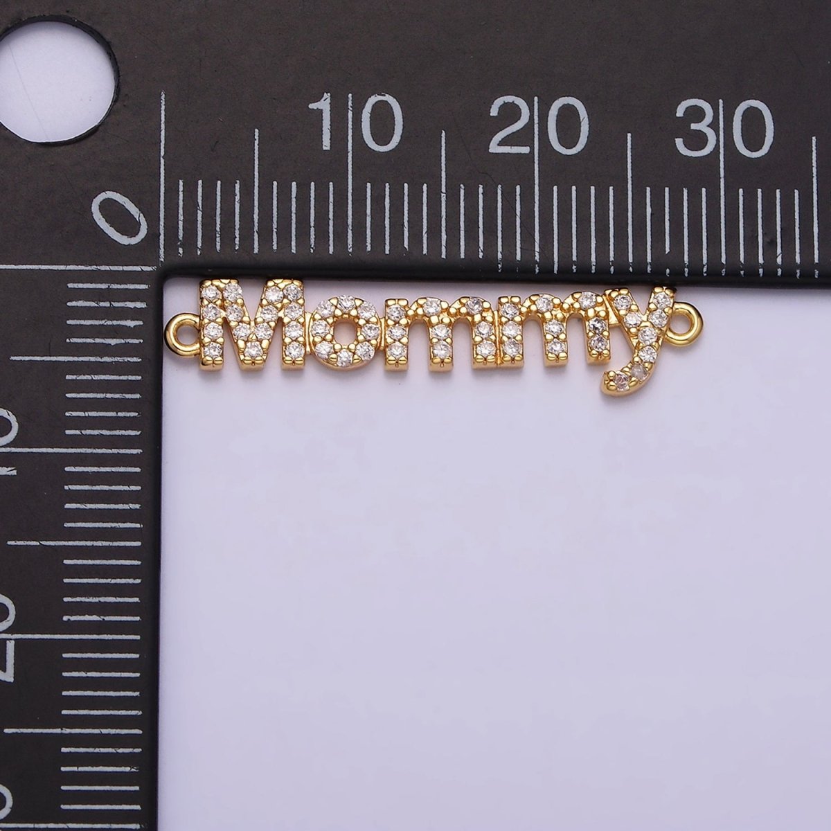 16K Gold Filled Mommy Script Micro Paved CZ Connector in Gold & Silver mama mother day gift | Y-920-Gold