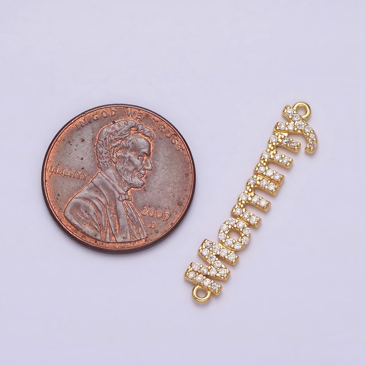 16K Gold Filled Mommy Script Micro Paved CZ Connector in Gold & Silver mama mother day gift | Y-920-Gold