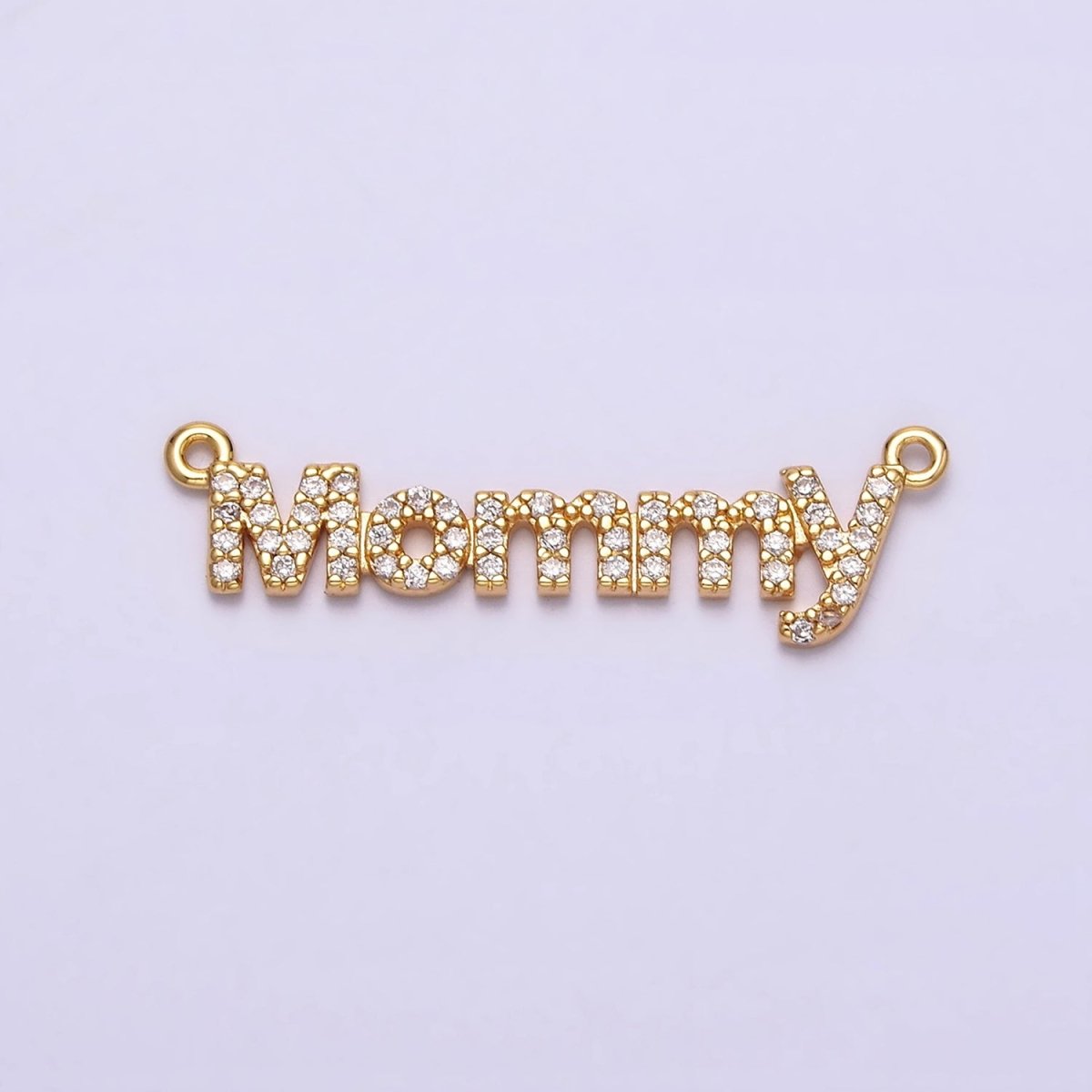 16K Gold Filled Mommy Script Micro Paved CZ Top Loop Connector in Gold & Silver mother day gift idea | Y-919