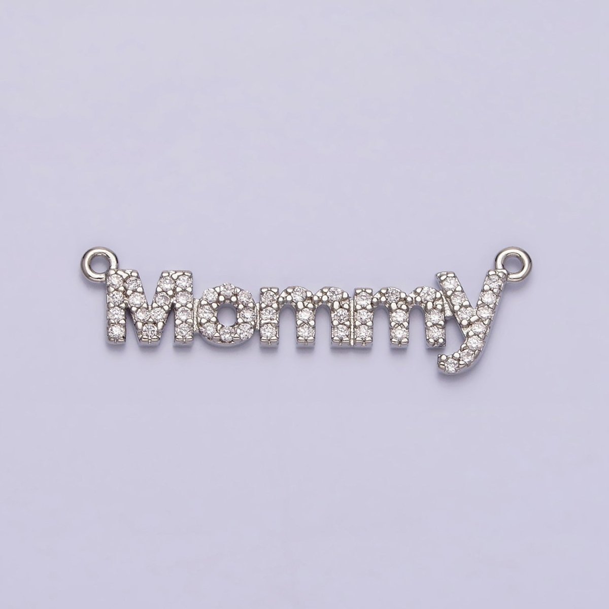 16K Gold Filled Mommy Script Micro Paved CZ Top Loop Connector in Gold & Silver mother day gift idea | Y-919
