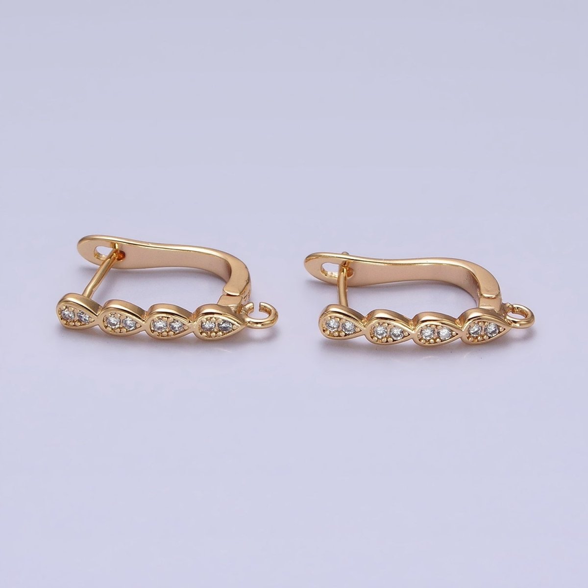 16K Gold Filled Multiple Teardrop Micro Paved English Lock Earrings Supply in Gold & Silver | Z-229 Z-230