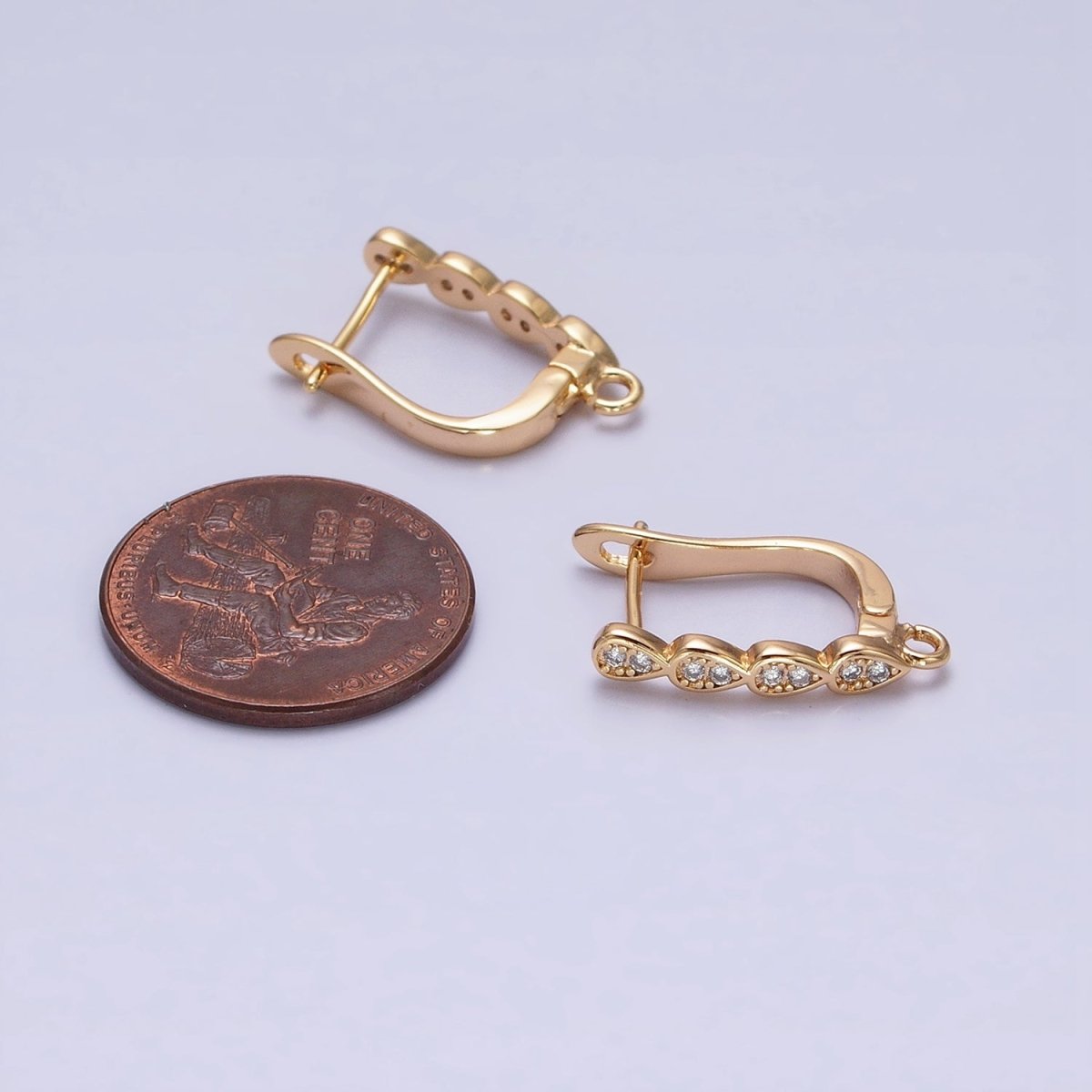 16K Gold Filled Multiple Teardrop Micro Paved English Lock Earrings Supply in Gold & Silver | Z-229 Z-230