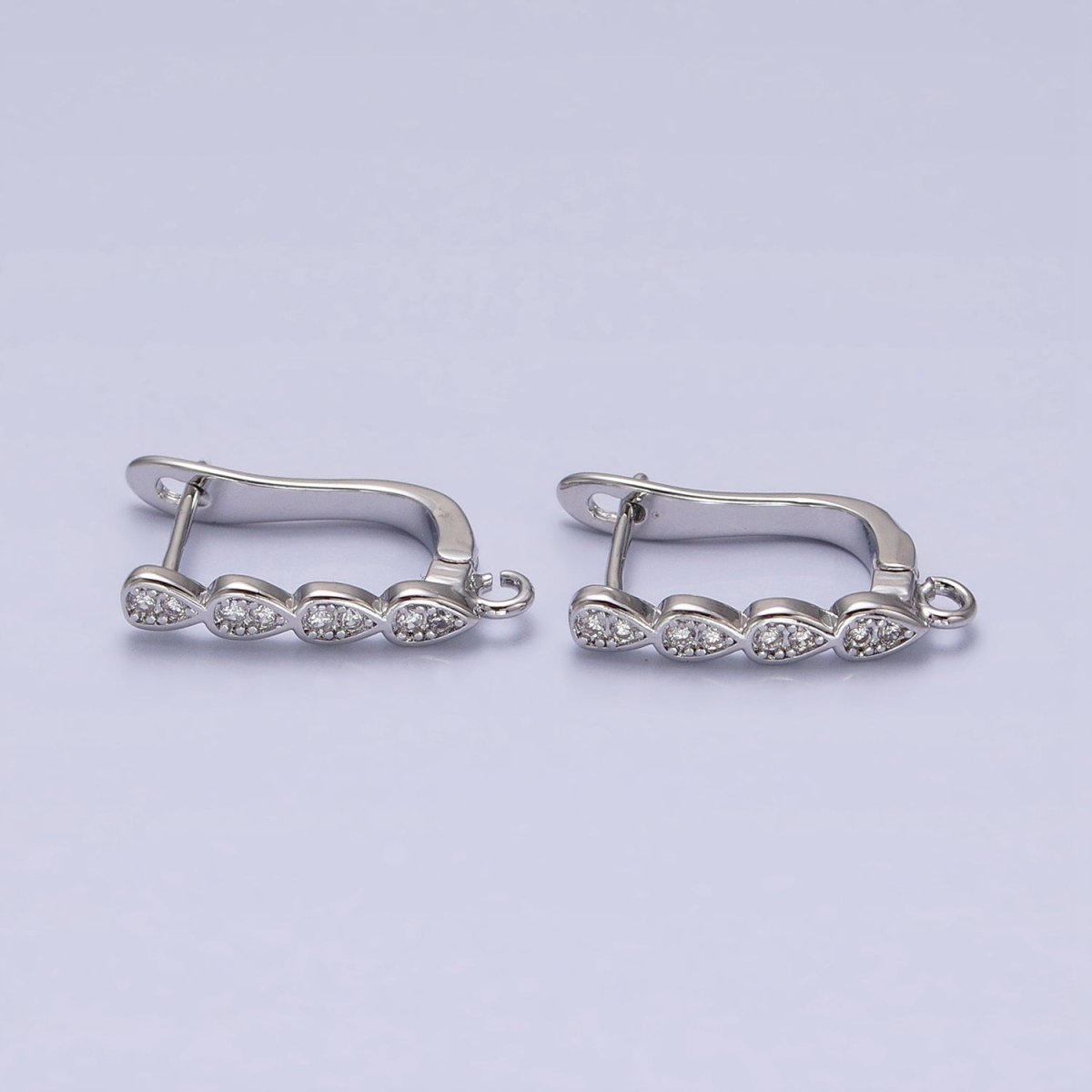 16K Gold Filled Multiple Teardrop Micro Paved English Lock Earrings Supply in Gold & Silver | Z-229 Z-230