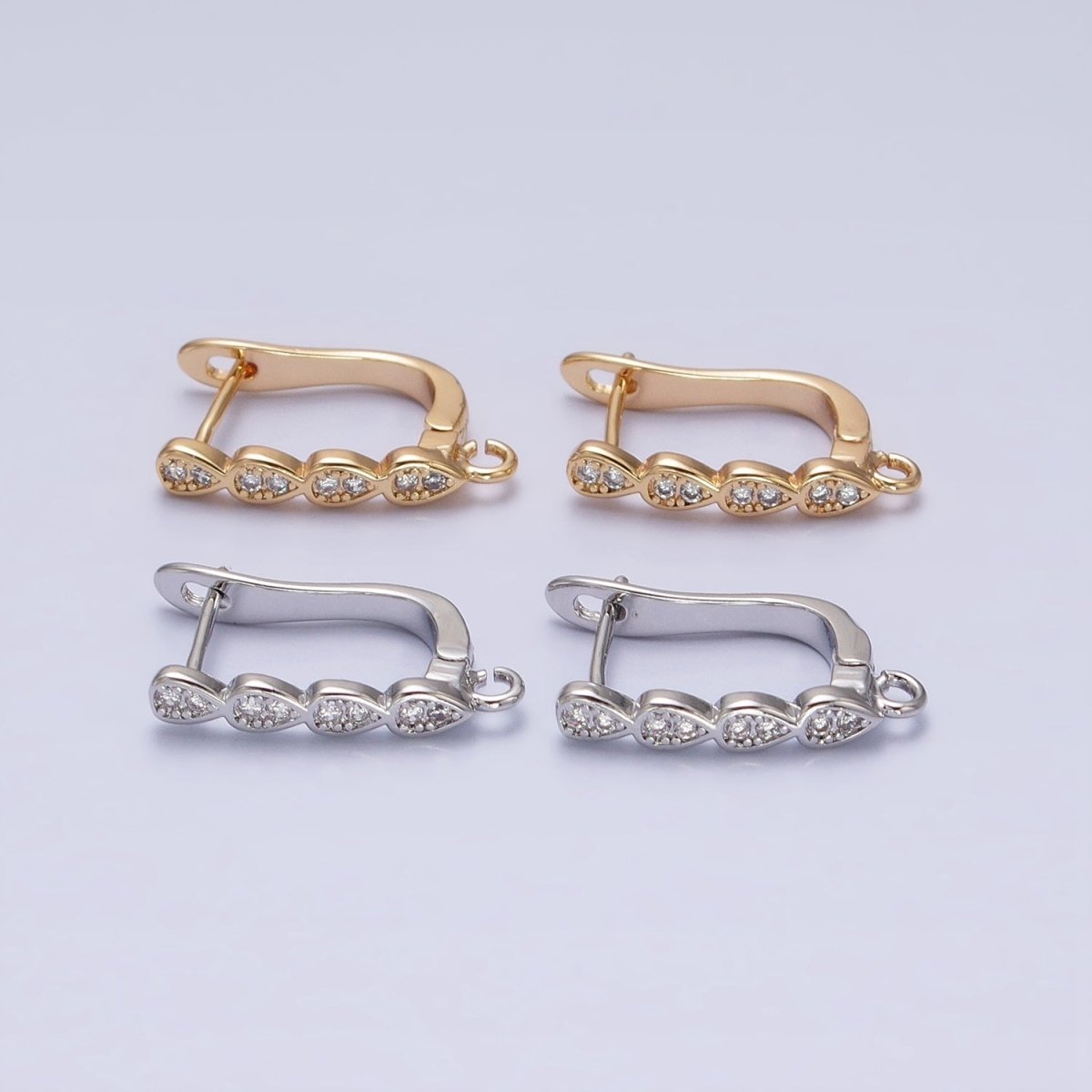 16K Gold Filled Multiple Teardrop Micro Paved English Lock Earrings Supply in Gold & Silver | Z-229 Z-230