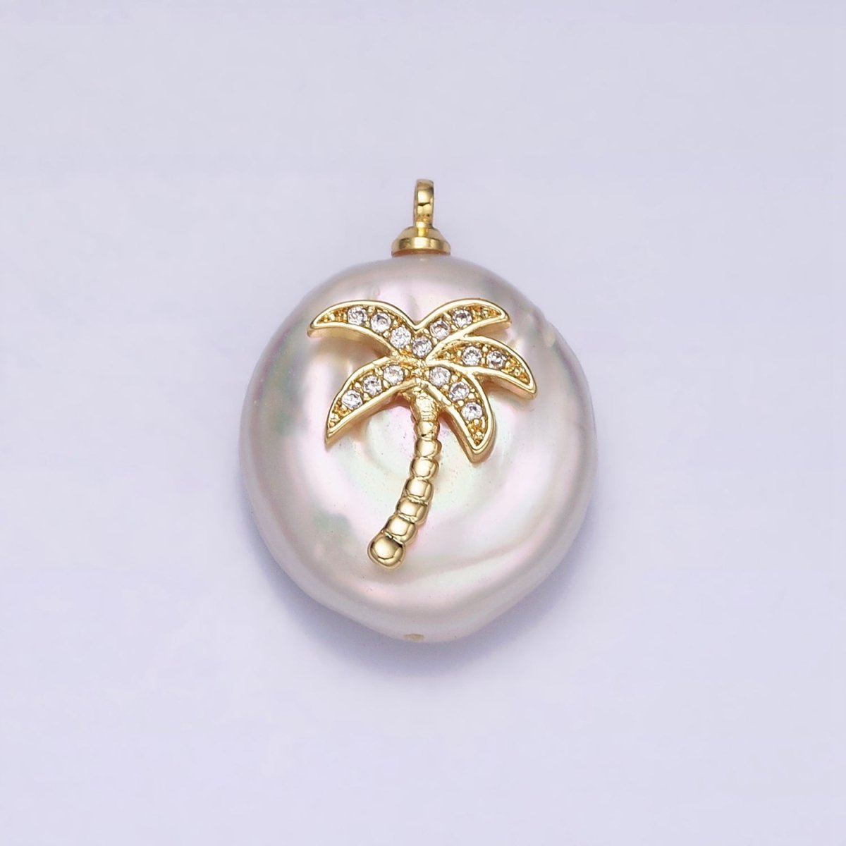 16K Gold Filled Palm Tree Micro Paved CZ Freshwater Pearl Charm | AC1331 P1561
