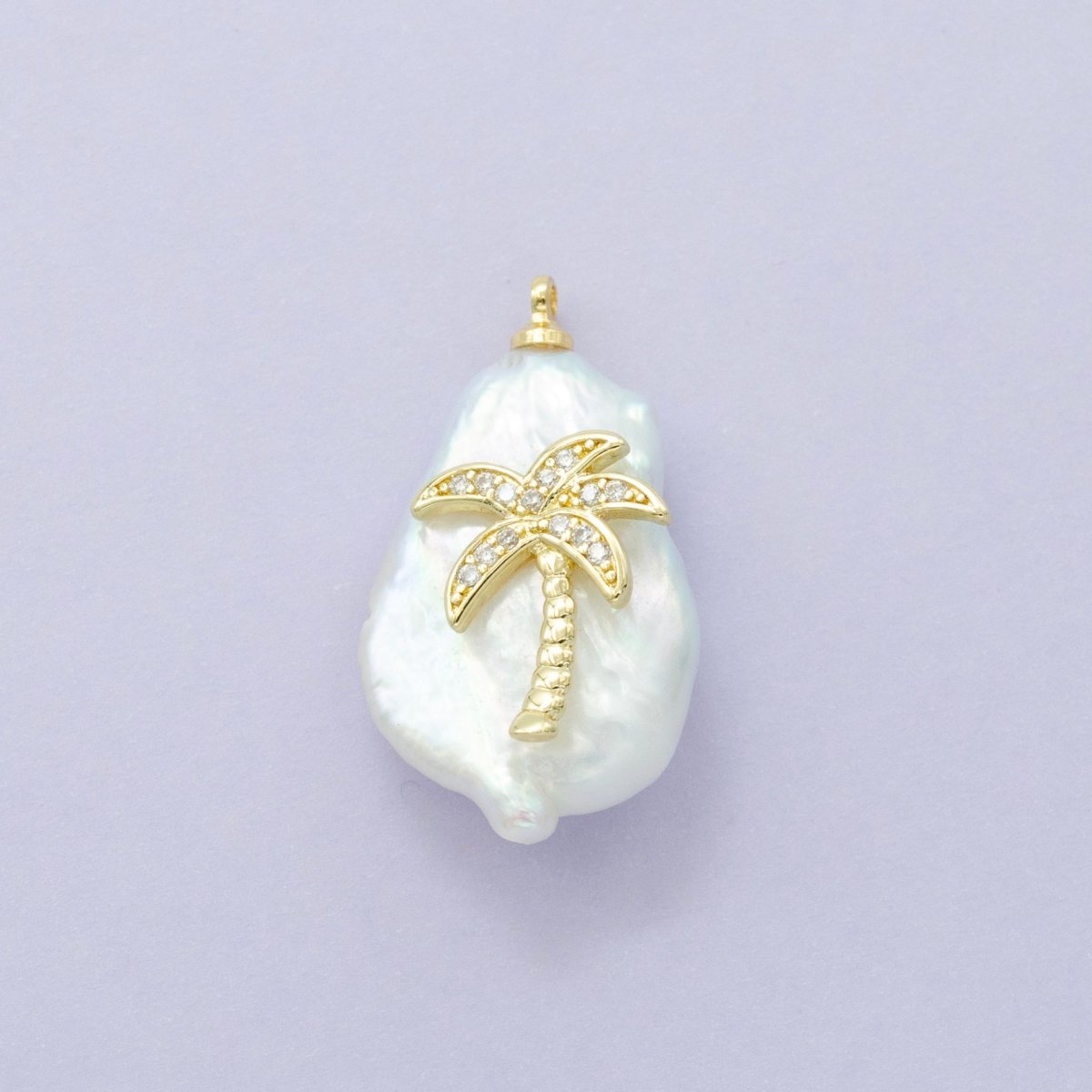 16K Gold Filled Palm Tree Micro Paved CZ Freshwater Pearl Charm | AC1331 P1561