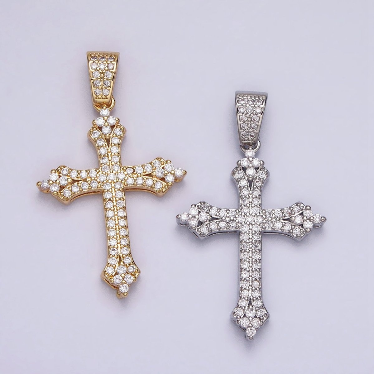 16K Gold Filled Passion Cross Religious Micro Paved CZ Pendant in Gold & Silver | AA-375 AA-376