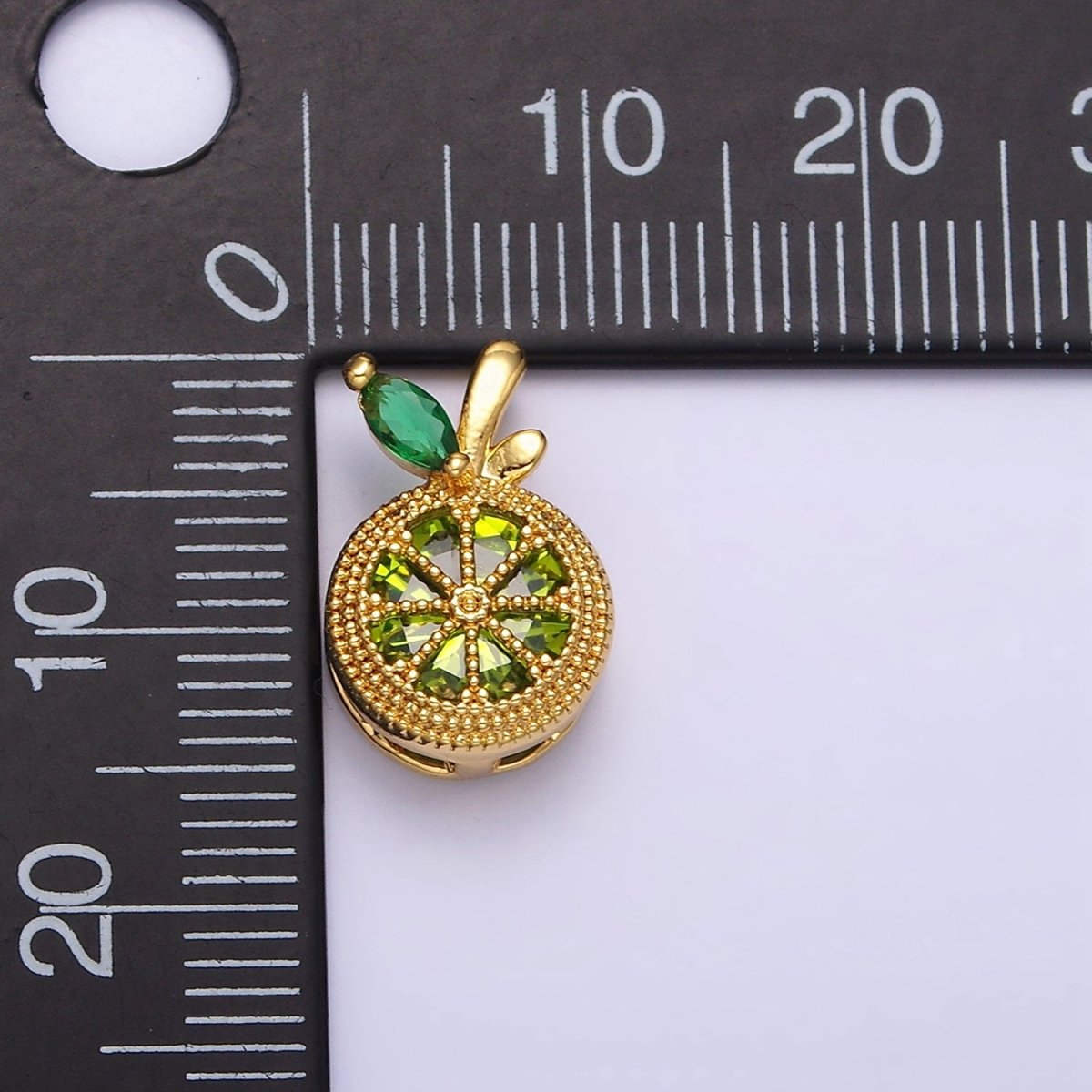 16K Gold Filled Peridot Olive Green Marquise CZ Orange Fruit Charm | AC1372