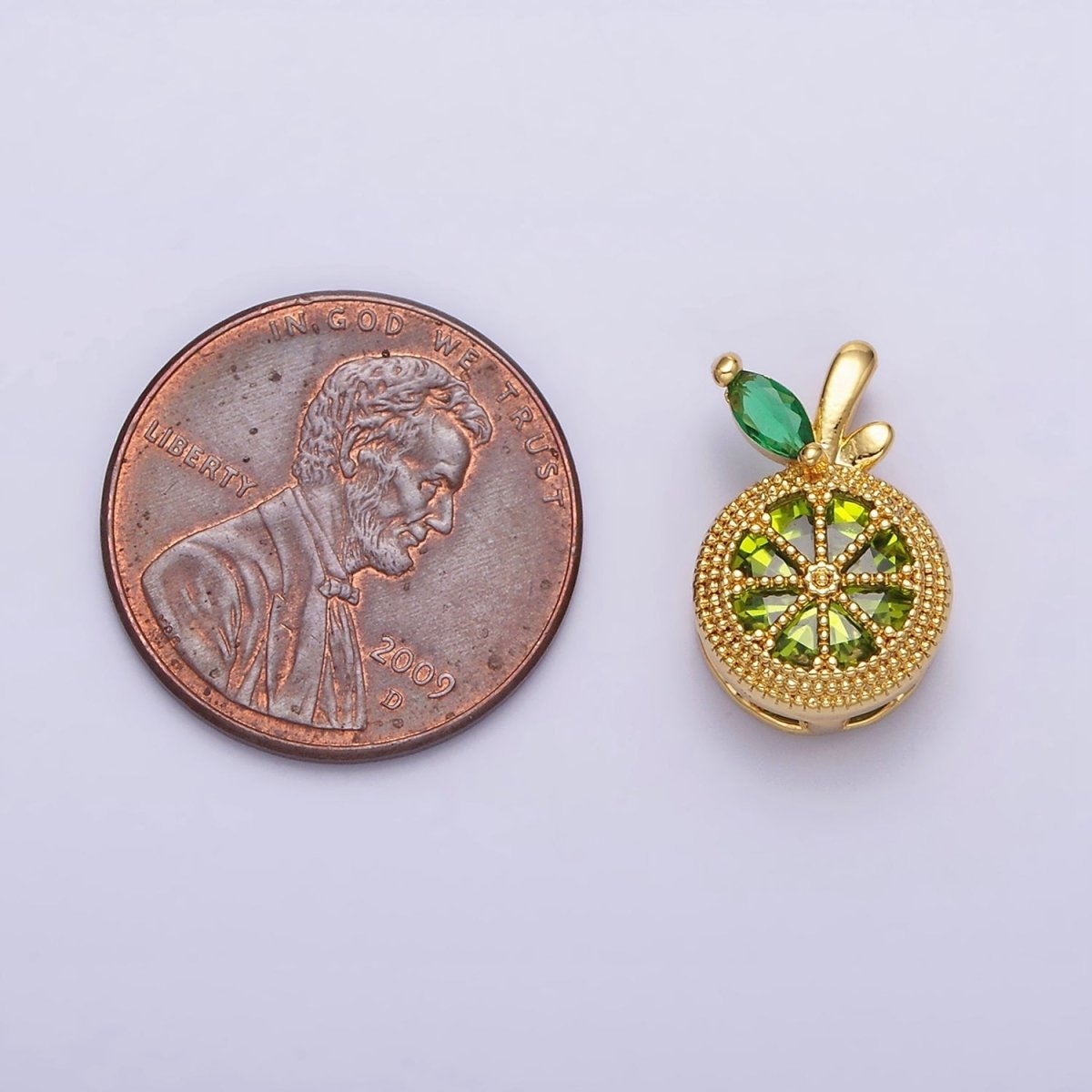 16K Gold Filled Peridot Olive Green Marquise CZ Orange Fruit Charm | AC1372