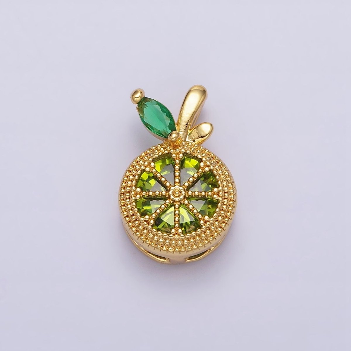 16K Gold Filled Peridot Olive Green Marquise CZ Orange Fruit Charm | AC1372