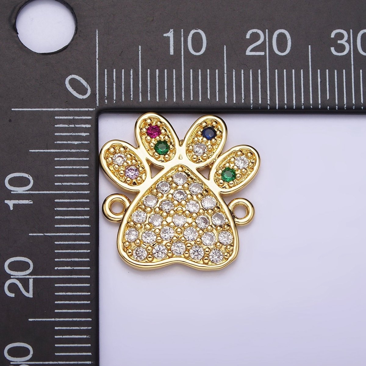 16K Gold Filled Pet Pawprint Micro Paved Multicolor Clear Micro Paved CZ Connector | Y-892