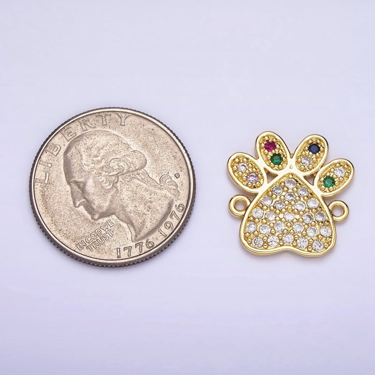 16K Gold Filled Pet Pawprint Micro Paved Multicolor Clear Micro Paved CZ Connector | Y-892