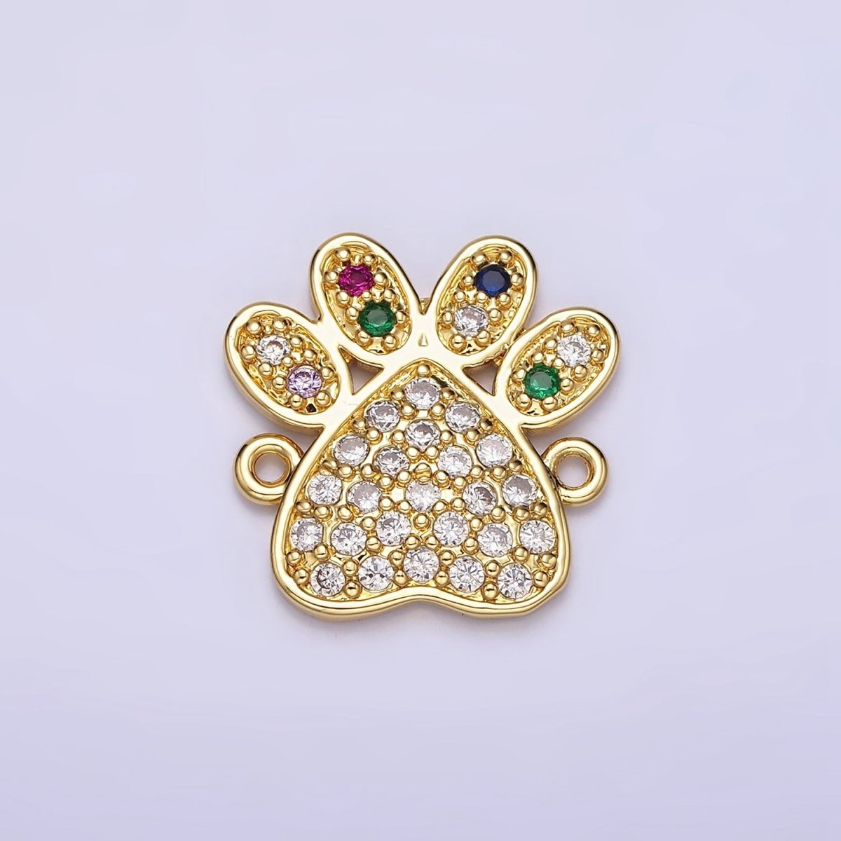 16K Gold Filled Pet Pawprint Micro Paved Multicolor Clear Micro Paved CZ Connector | Y-892