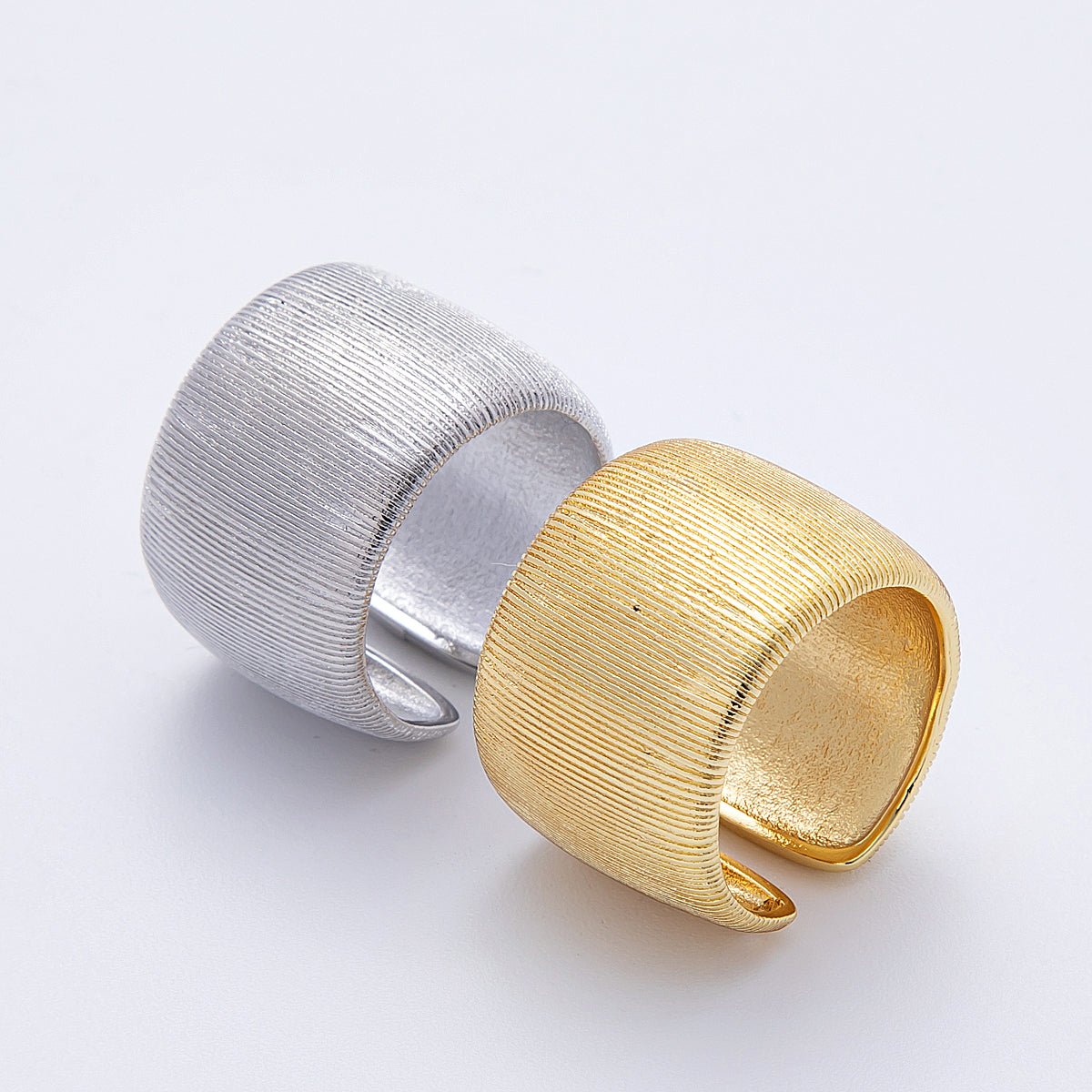 16K Gold Filled Ribbed Textured Wide Band Ring in Gold & Silver | Rings-00011  Rings-00012