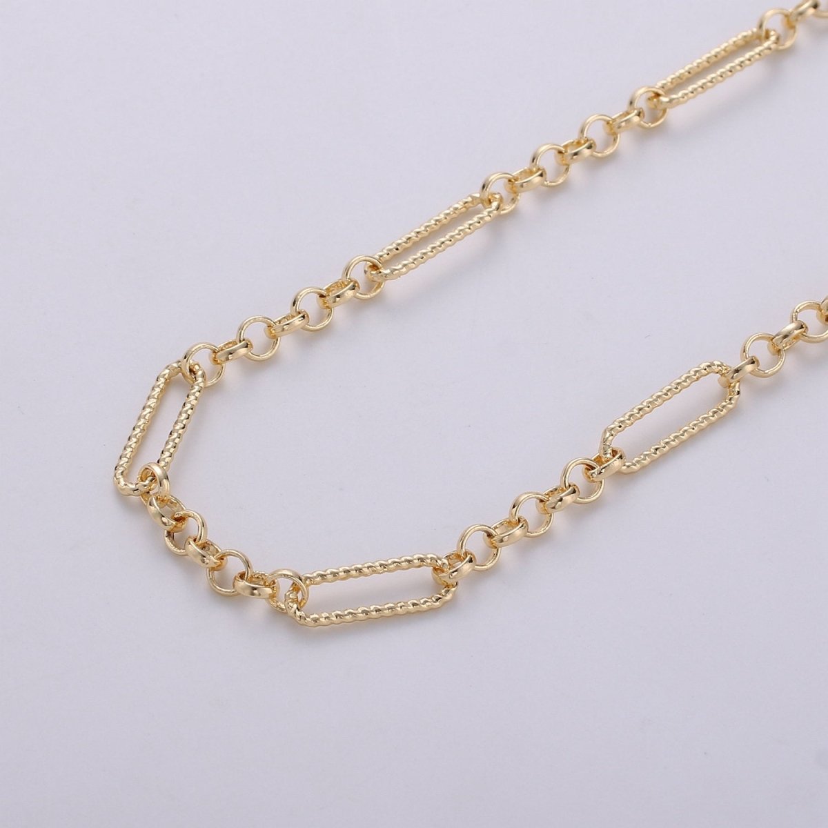 16K Gold Filled Rolo Figaro Long and Short Fancy Chain, 3X14mm Sold By Yard, Bracelet, Necklace Chain Supply Component | ROLL-264 Clearance Pricing