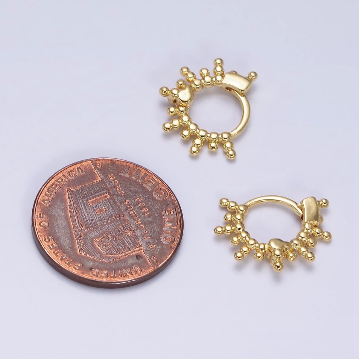 16K Gold Filled Round Beaded Ball Lined 12mm Cartilage Huggie Earrings | AD1545