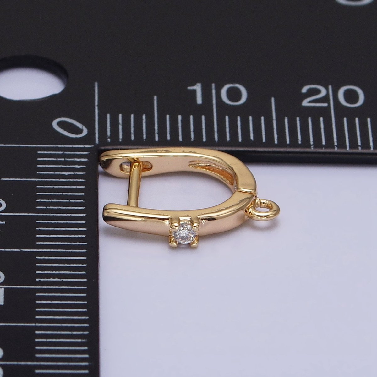16K Gold Filled Round Clear CZ Open Loop 14.5mm English Lock Earrings in Gold & Silver | Z-239 Z-240