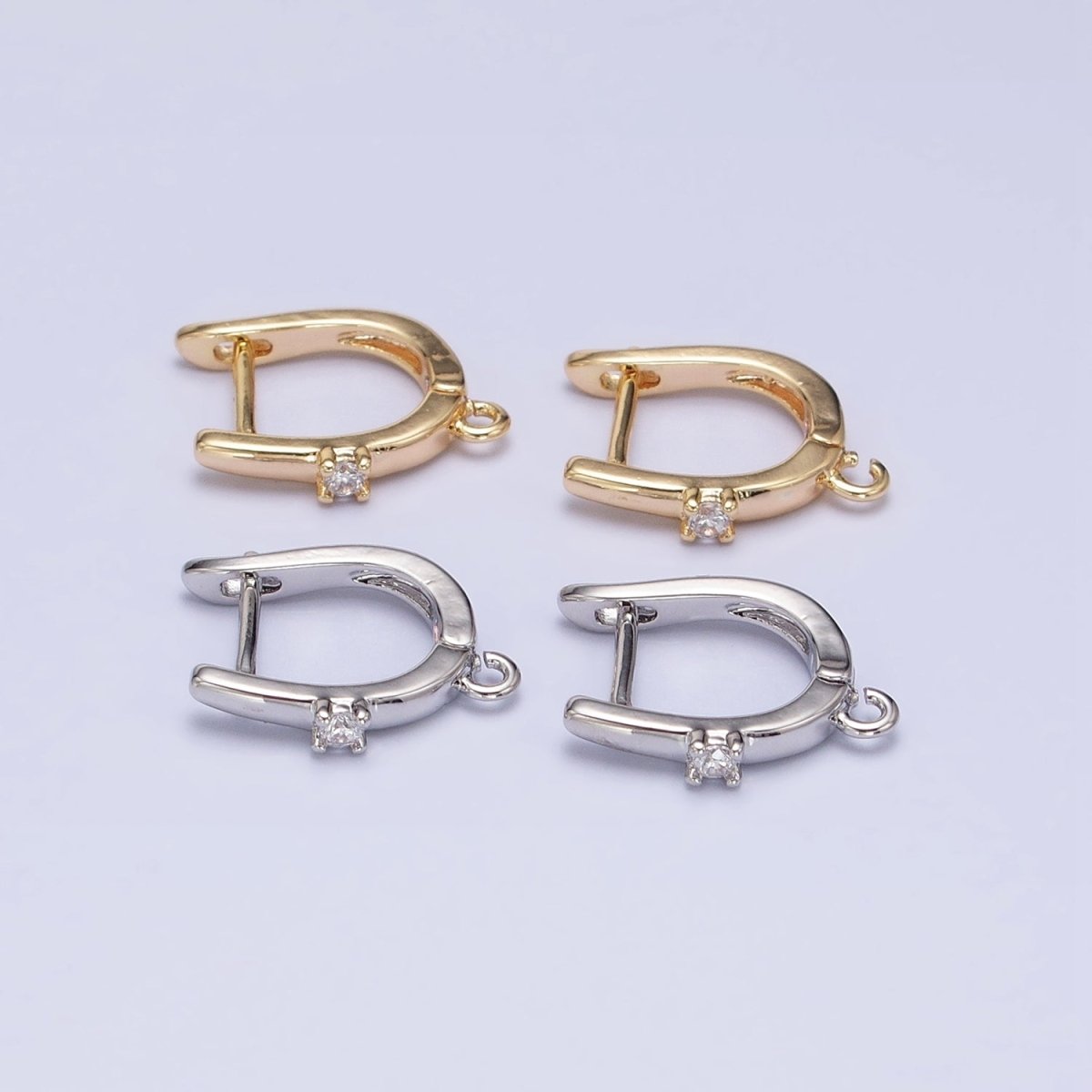 16K Gold Filled Round Clear CZ Open Loop 14.5mm English Lock Earrings in Gold & Silver | Z-239 Z-240