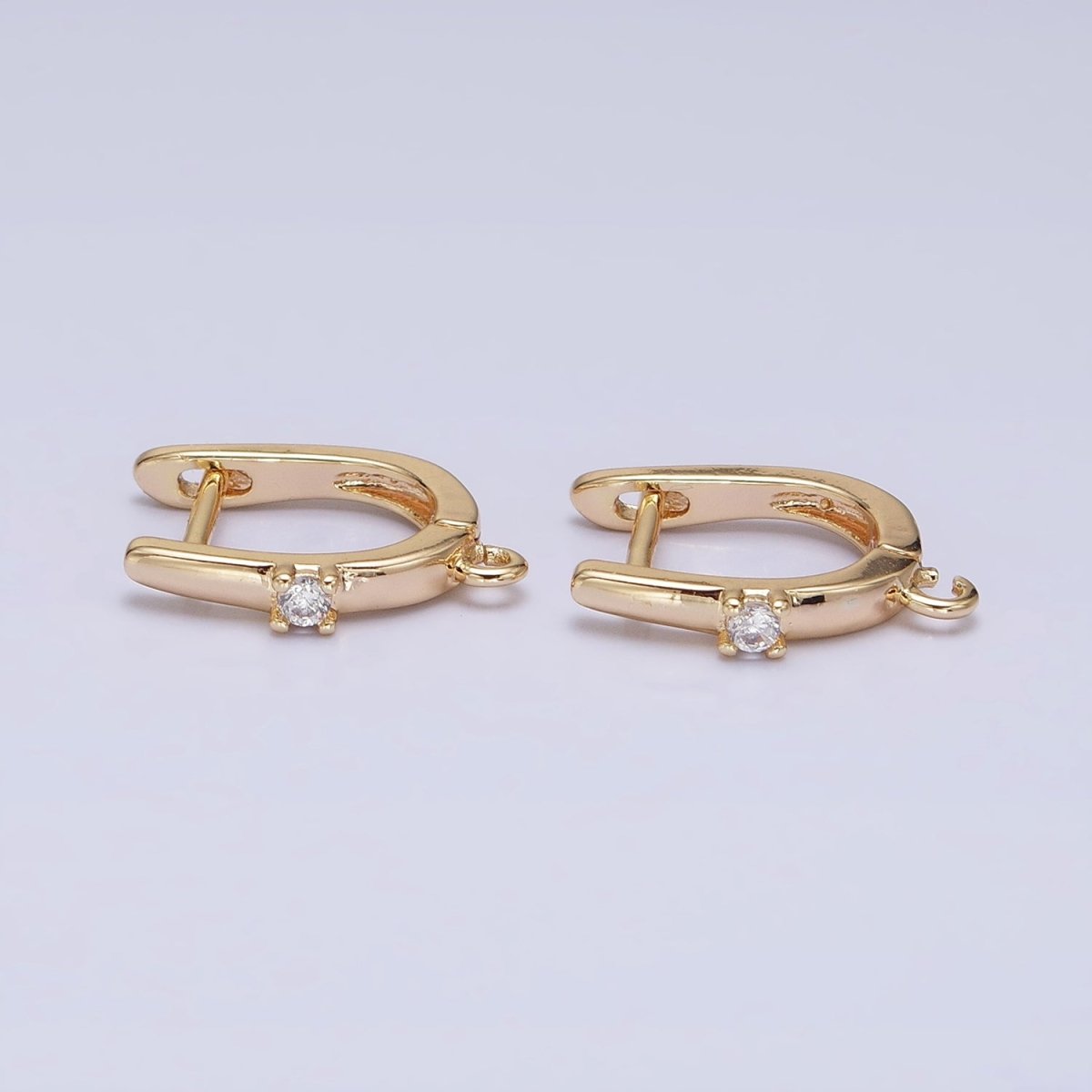 16K Gold Filled Round Clear CZ Open Loop 14.5mm English Lock Earrings in Gold & Silver | Z-239 Z-240