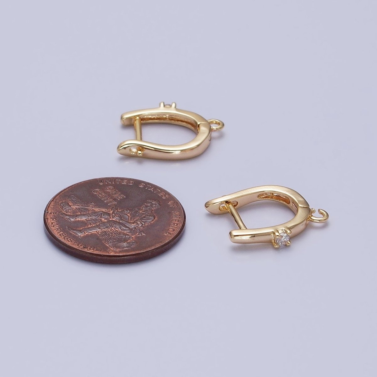 16K Gold Filled Round Clear CZ Open Loop 14.5mm English Lock Earrings in Gold & Silver | Z-239 Z-240
