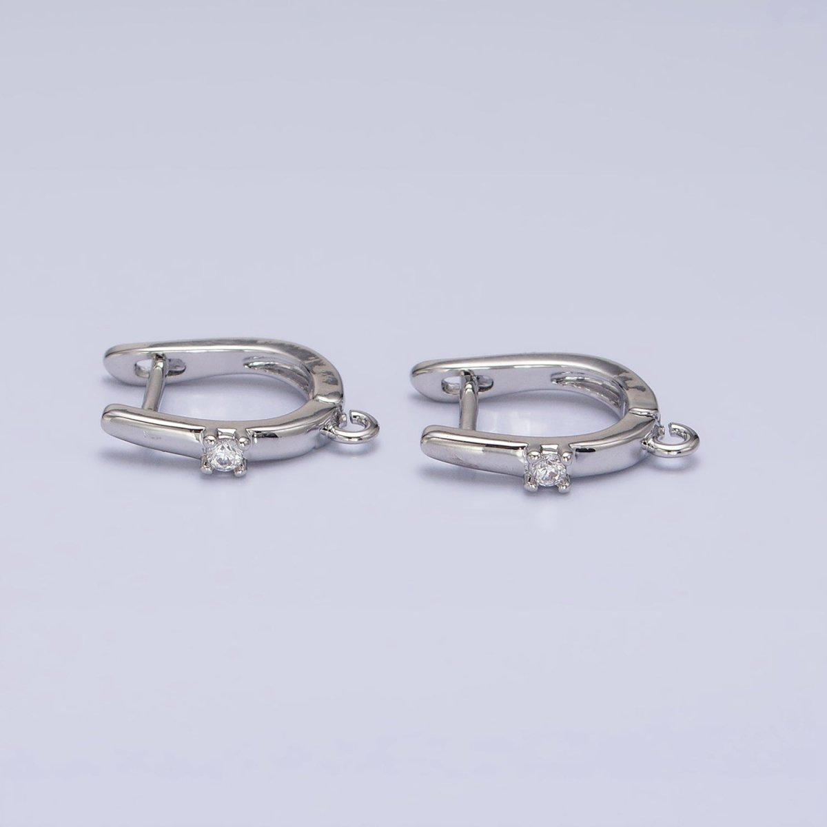 16K Gold Filled Round Clear CZ Open Loop 14.5mm English Lock Earrings in Gold & Silver | Z-239 Z-240