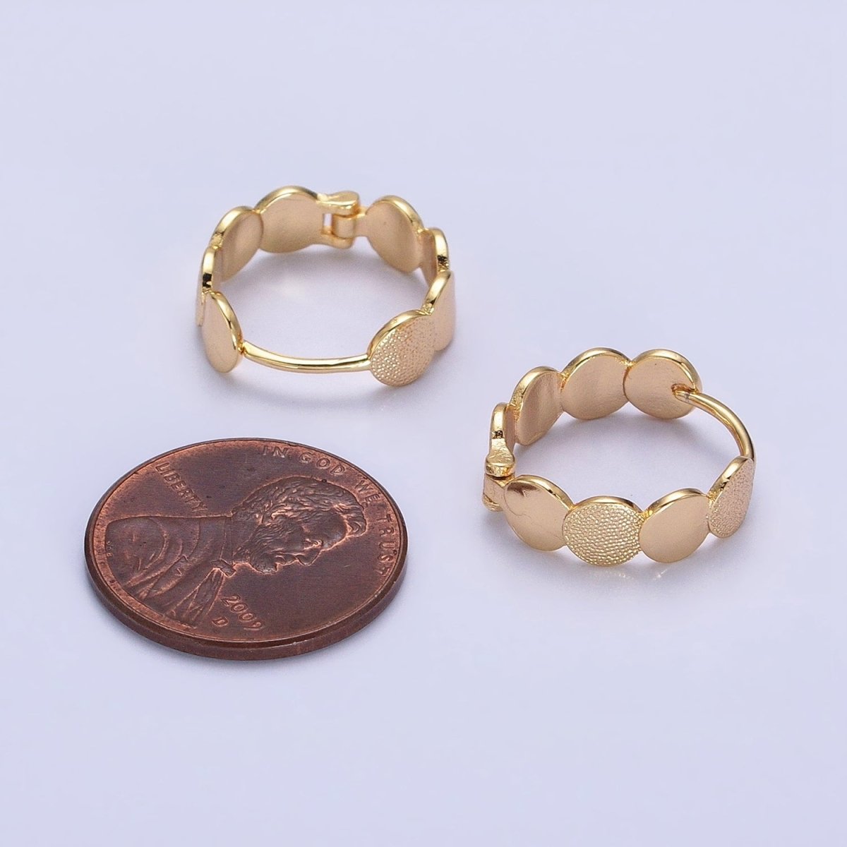 16K Gold Filled Round Textured Lined 15mm Wide Huggie Earrings in Gold & Silver | AB1465 AB1466