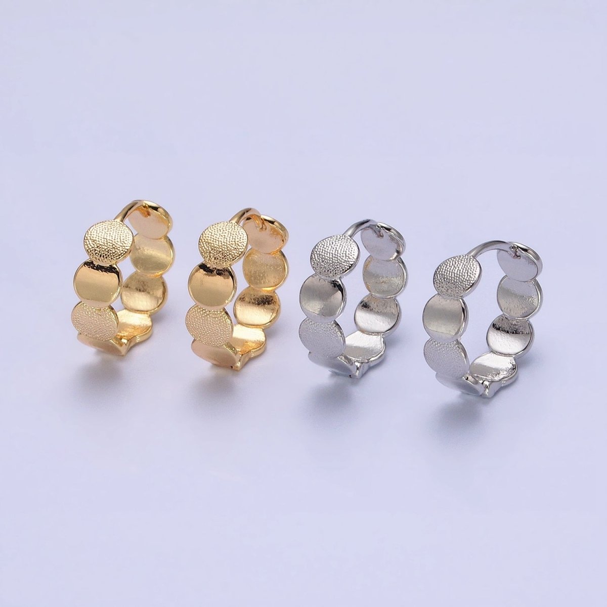 16K Gold Filled Round Textured Lined 15mm Wide Huggie Earrings in Gold & Silver | AB1465 AB1466