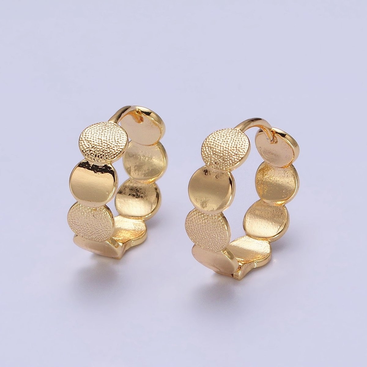 16K Gold Filled Round Textured Lined 15mm Wide Huggie Earrings in Gold & Silver | AB1465 AB1466