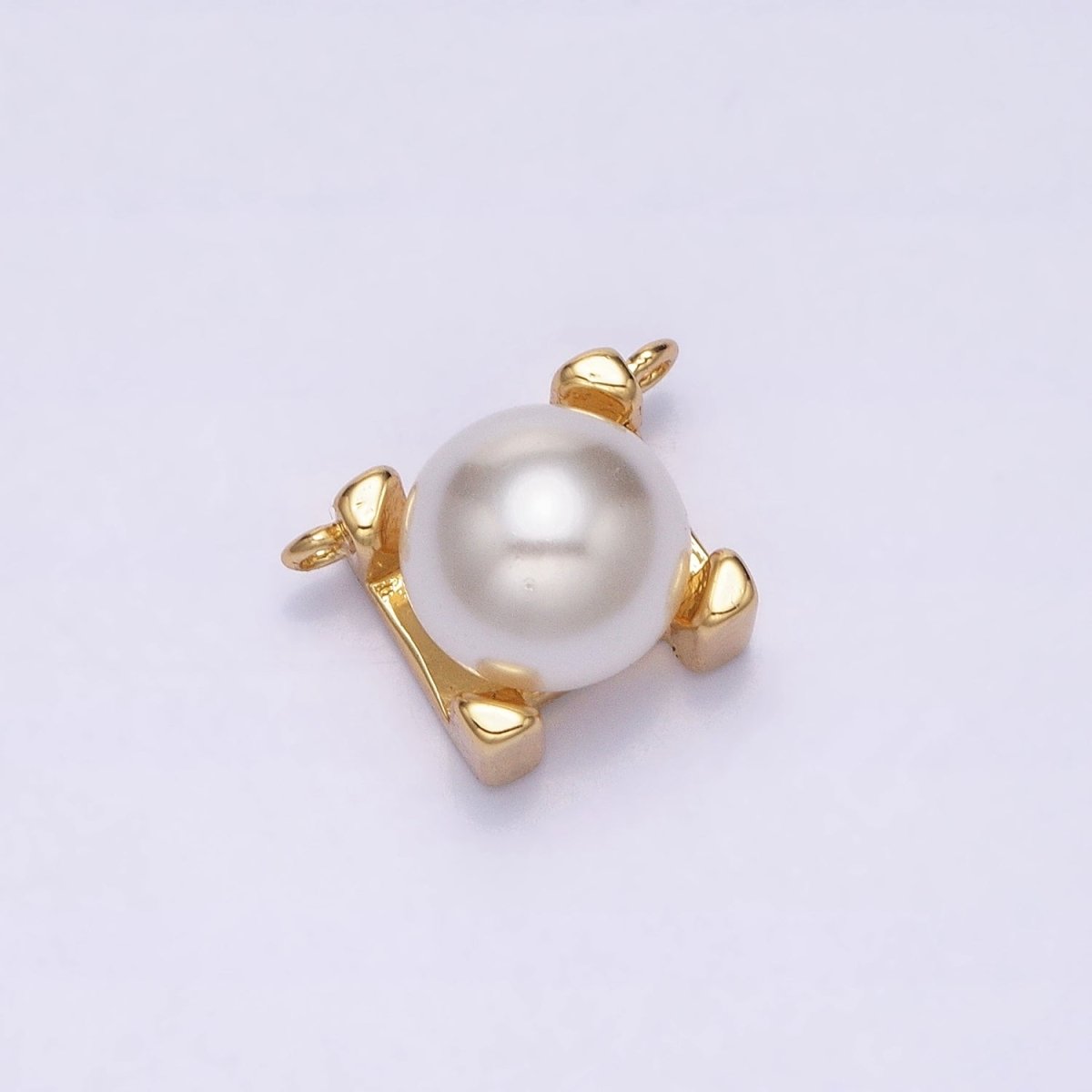 16K Gold Filled Round White Pearl Boxy Square Connector | Y-903