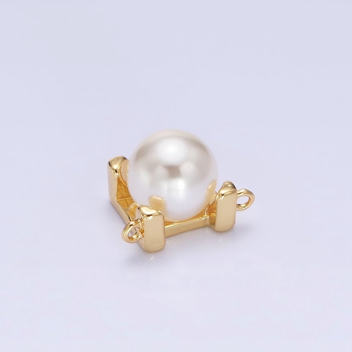 16K Gold Filled Round White Pearl Boxy Square Connector | Y-903