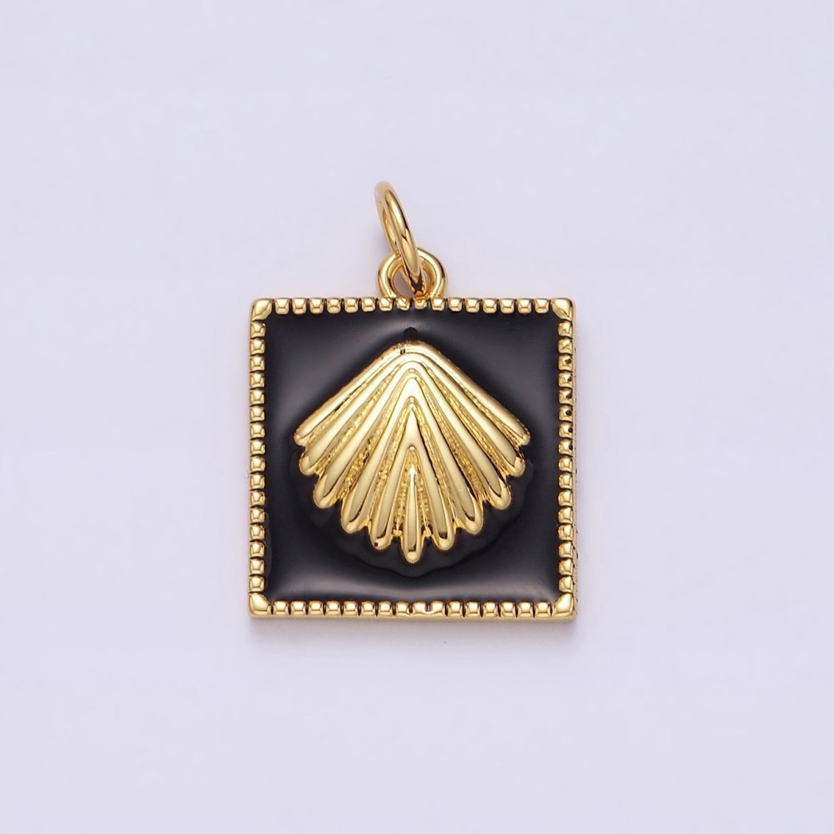 16K Gold Filled Sea Clam Shell Black Enamel Square Charm | AC1270