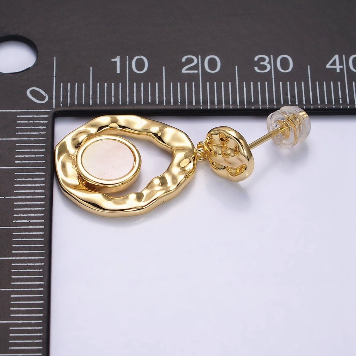 16K Gold Filled Shell Pearl Open Round Double Hammered Drop Stud Earrings in Gold & Silver | AD-343 AD-344