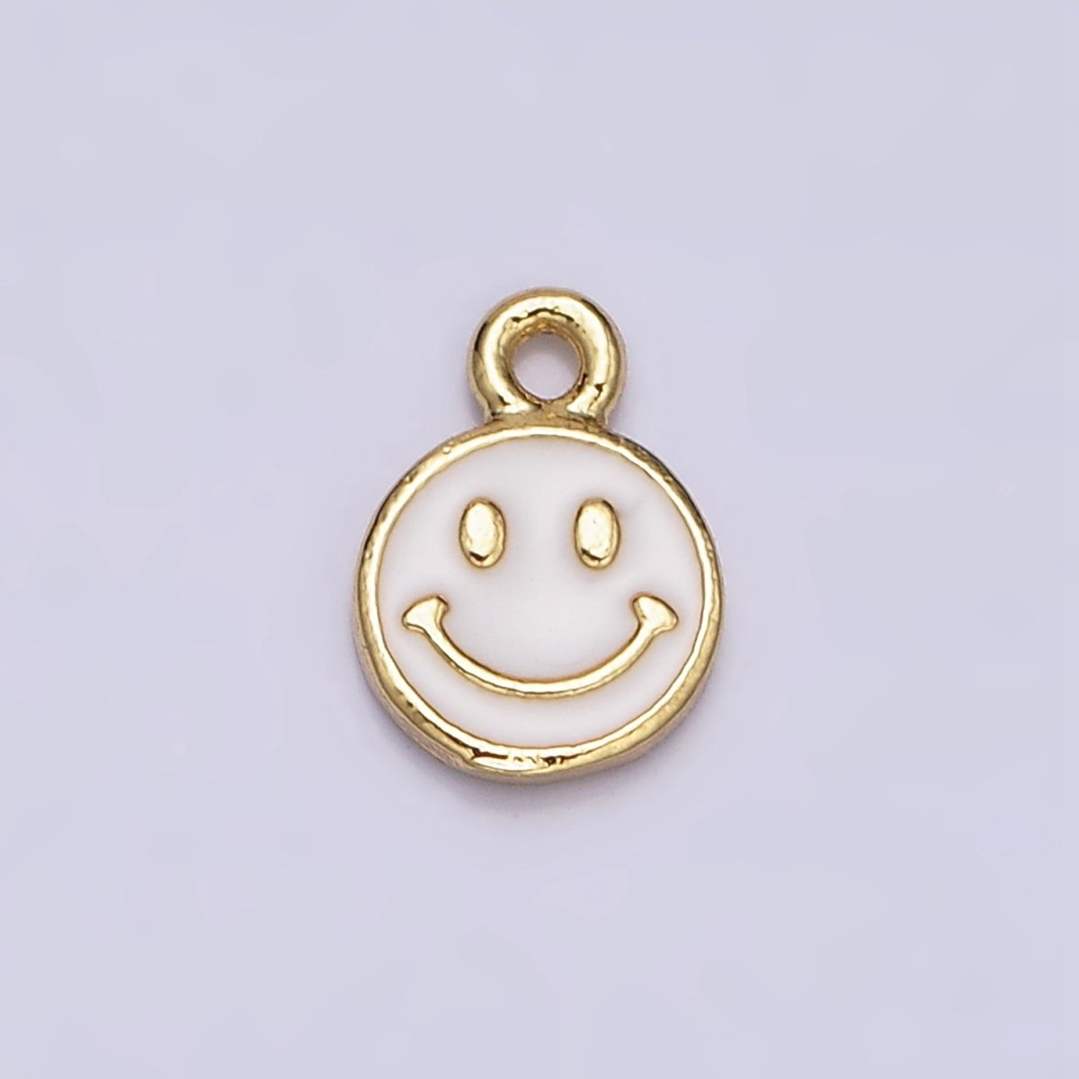 16K Gold Filled Smiley Face White Enamel Round Charm in Gold & Silver | AC1332 AC1333