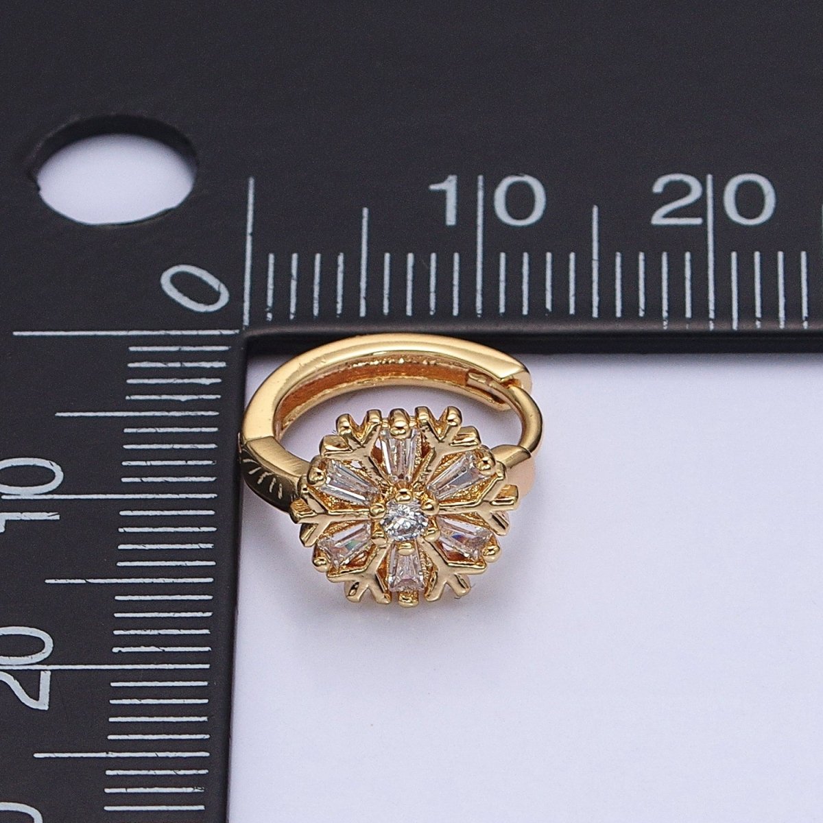 16K Gold Filled Snowflake Baguette CZ Huggie Earrings in Gold & Silver | AB1457 ABB1458