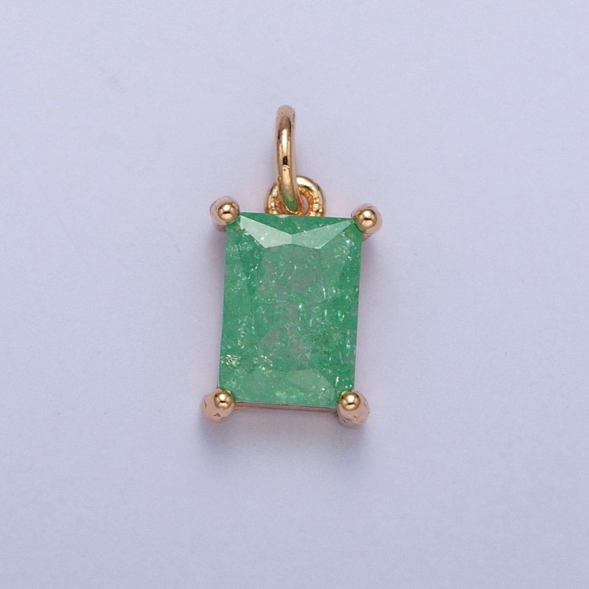 16K Gold Filled Sparkly Pastel Emerald Cut Cubic Zirconia Charm Jewelry Making Component Rectangle Square Add on Charm | X-268-X-272