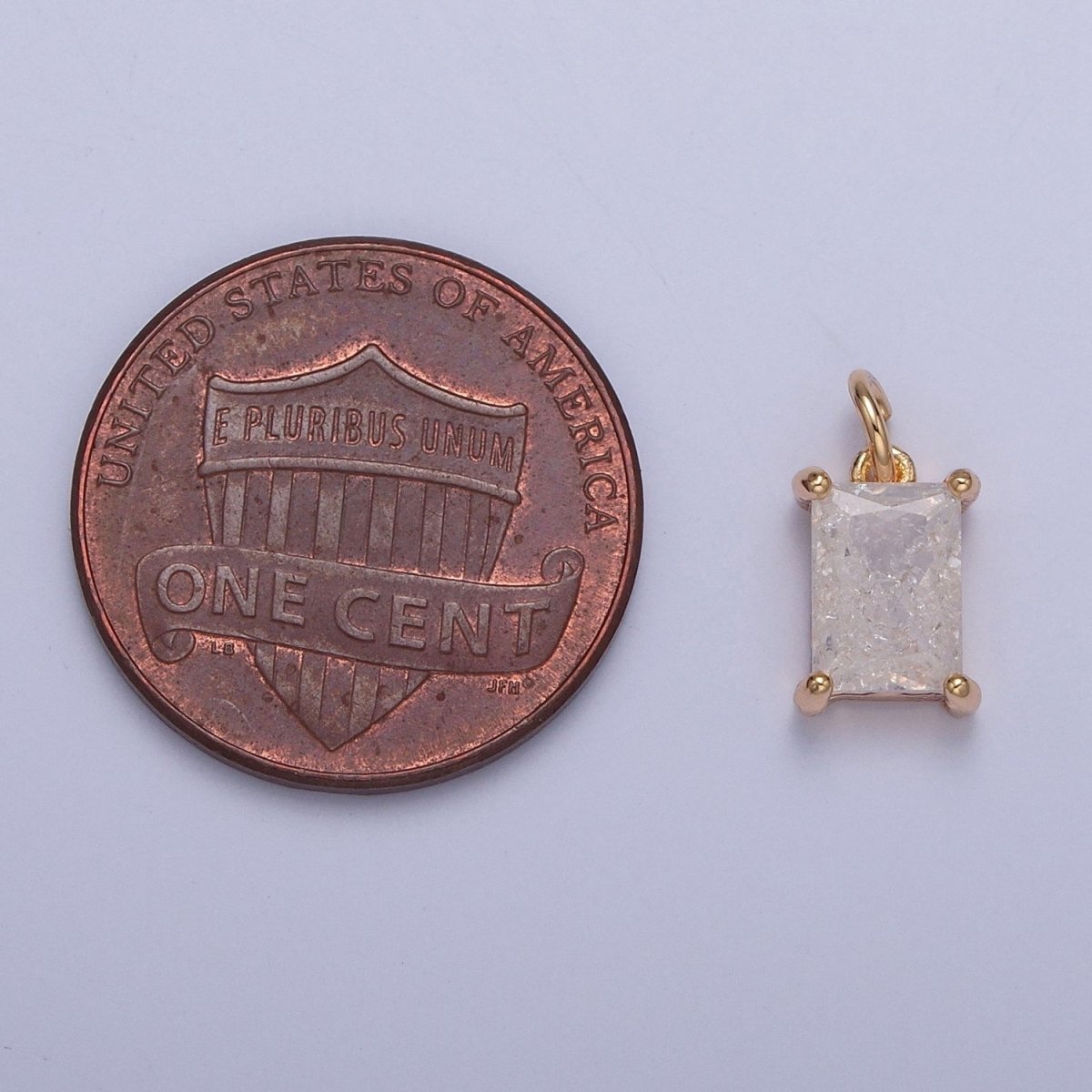 16K Gold Filled Sparkly Pastel Emerald Cut Cubic Zirconia Charm Jewelry Making Component Rectangle Square Add on Charm | X-268-X-272