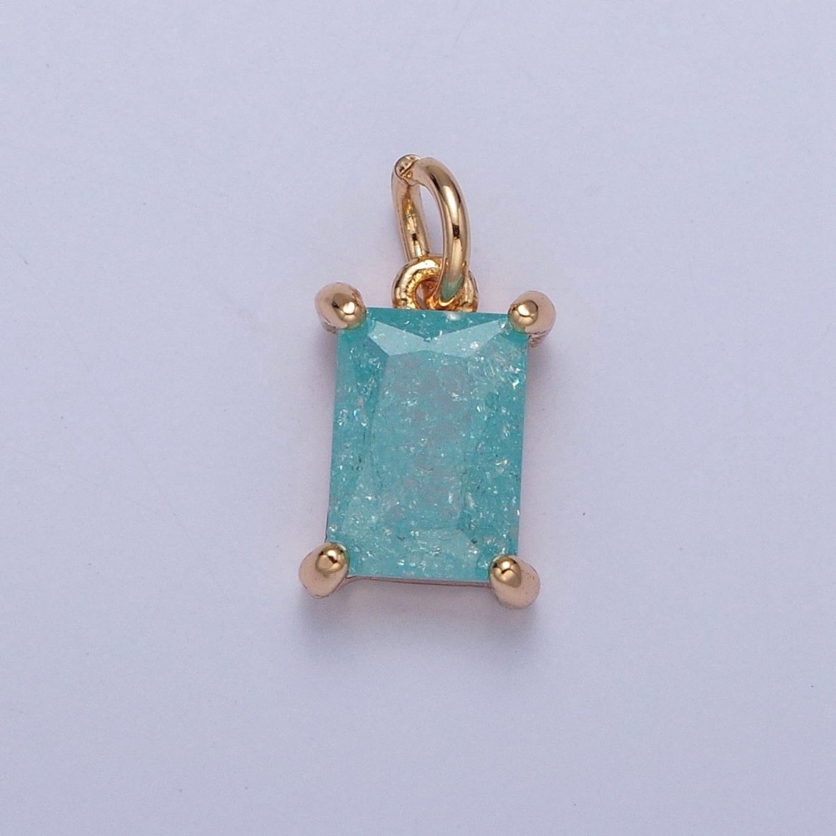 16K Gold Filled Sparkly Pastel Emerald Cut Cubic Zirconia Charm Jewelry Making Component Rectangle Square Add on Charm | X-268-X-272